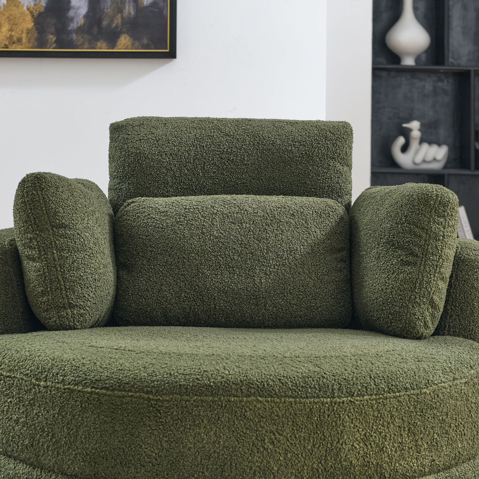 Sofa & Chair sets | Oversized Swivel Chair with moon storage ottoman for Living Room, Modern Accent Round Loveseat Circle Swivel Barrel Chairs for Bedroom Cuddle Sofa Chair Lounger Armchair, 4 Pillows, Teddy Fabric | casafoyer.myshopify.com