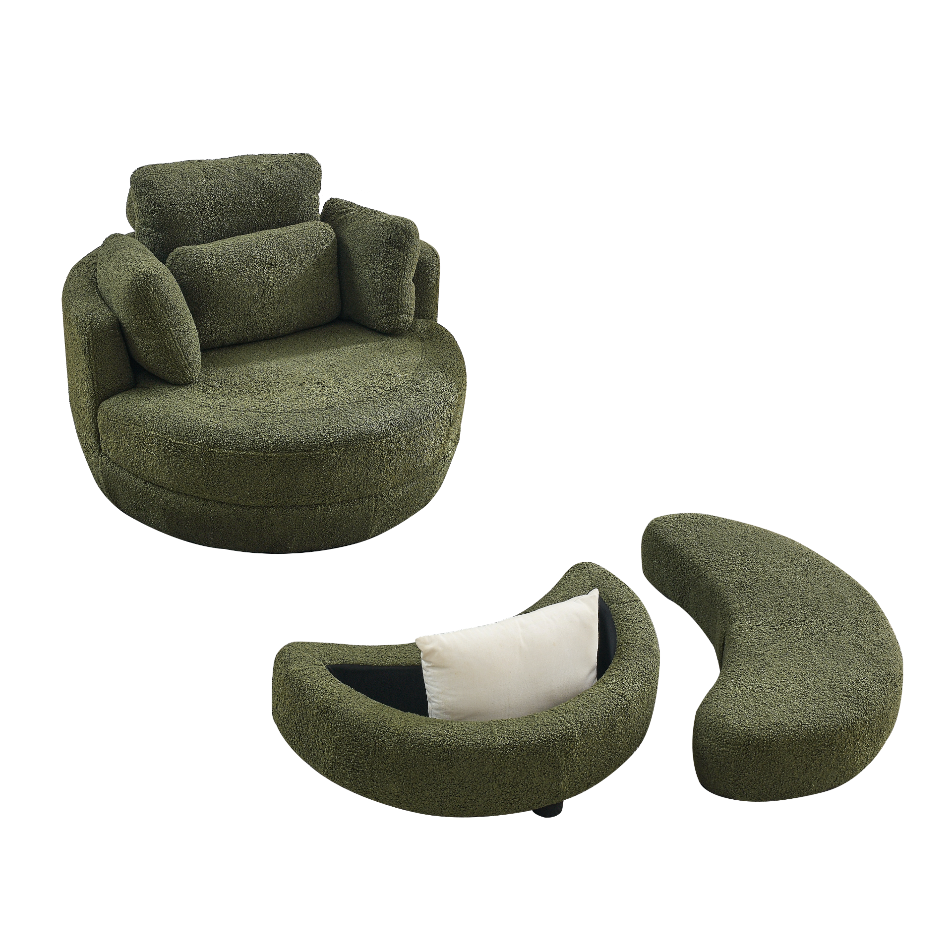 Sofa & Chair sets | Oversized Swivel Chair with moon storage ottoman for Living Room, Modern Accent Round Loveseat Circle Swivel Barrel Chairs for Bedroom Cuddle Sofa Chair Lounger Armchair, 4 Pillows, Teddy Fabric | casafoyer.myshopify.com