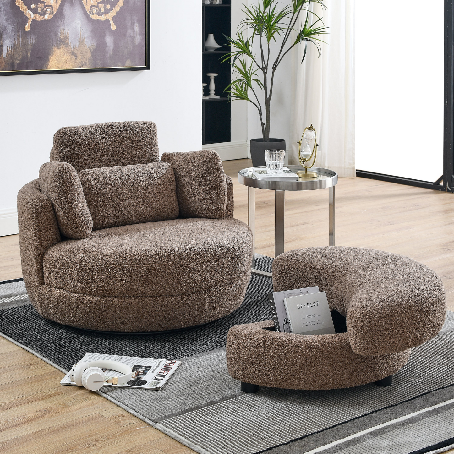 [product_type] | 39"W Oversized Swivel Chair with Storage Ottoman for Living Room | casafoyer.myshopify.com