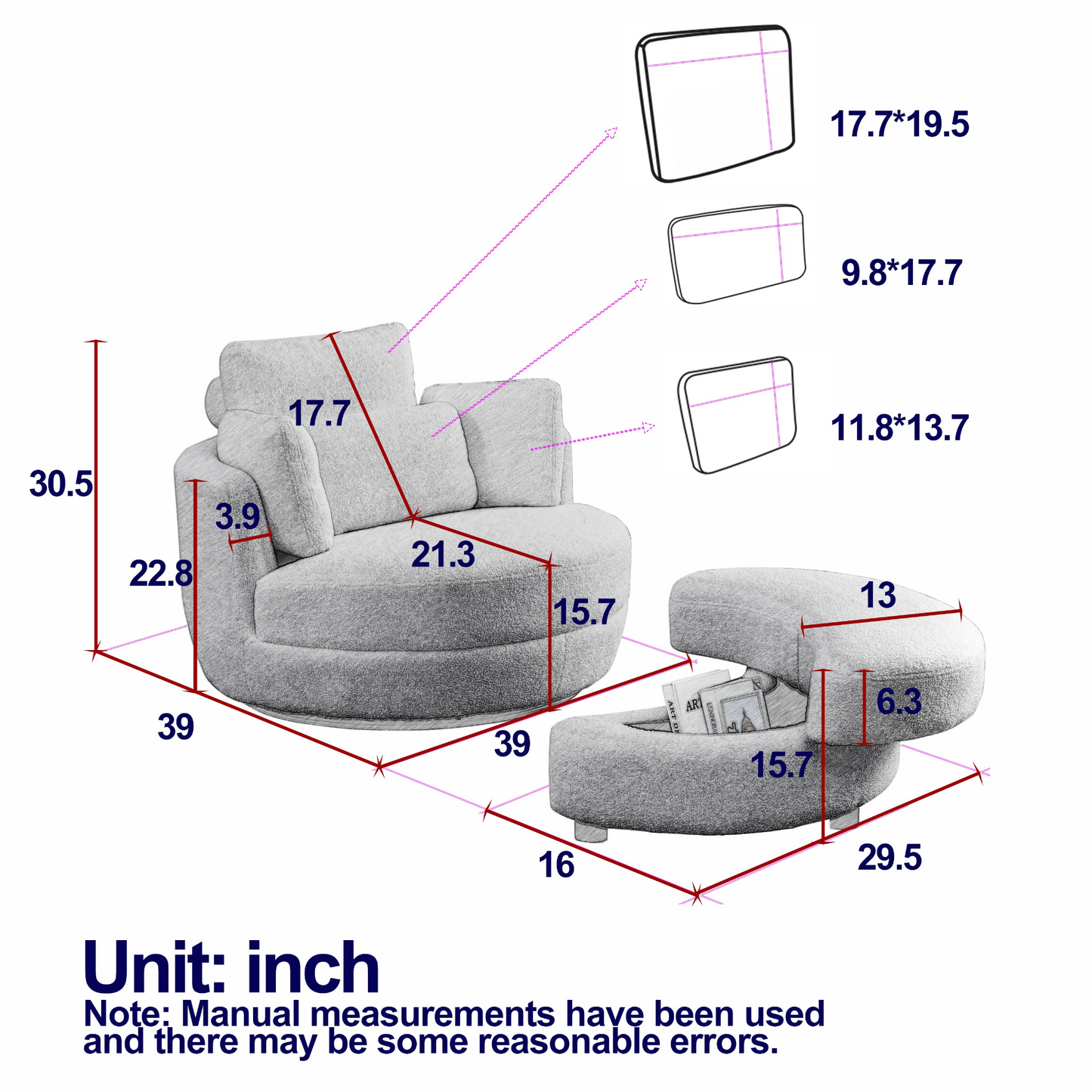 [product_type] | 39"W Oversized Swivel Chair with Storage Ottoman for Living Room | casafoyer.myshopify.com