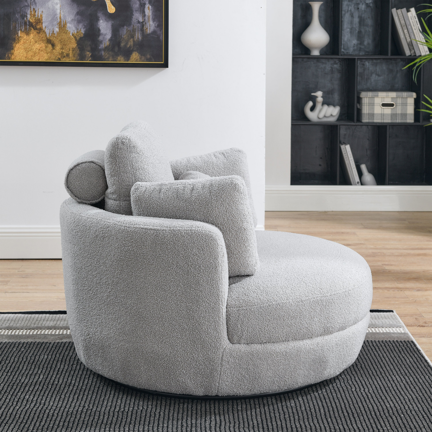 Sofa & Chair sets | Oversized Swivel Chair with moon storage ottoman for Living Room, Modern Accent Round Loveseat Circle Swivel Barrel Chairs for Bedroom Cuddle Sofa Chair Lounger Armchair, 4 Pillows, Teddy Fabric | casafoyer.myshopify.com