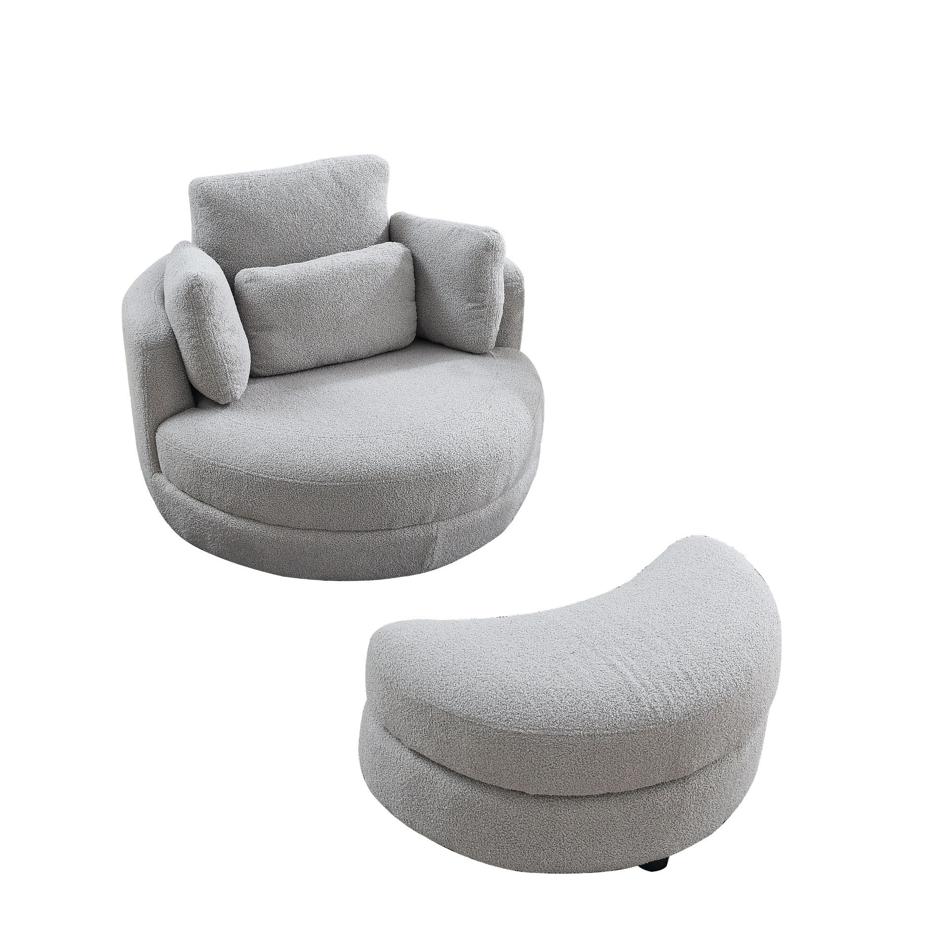 Sofa & Chair sets | Oversized Swivel Chair with moon storage ottoman for Living Room, Modern Accent Round Loveseat Circle Swivel Barrel Chairs for Bedroom Cuddle Sofa Chair Lounger Armchair, 4 Pillows, Teddy Fabric | casafoyer.myshopify.com