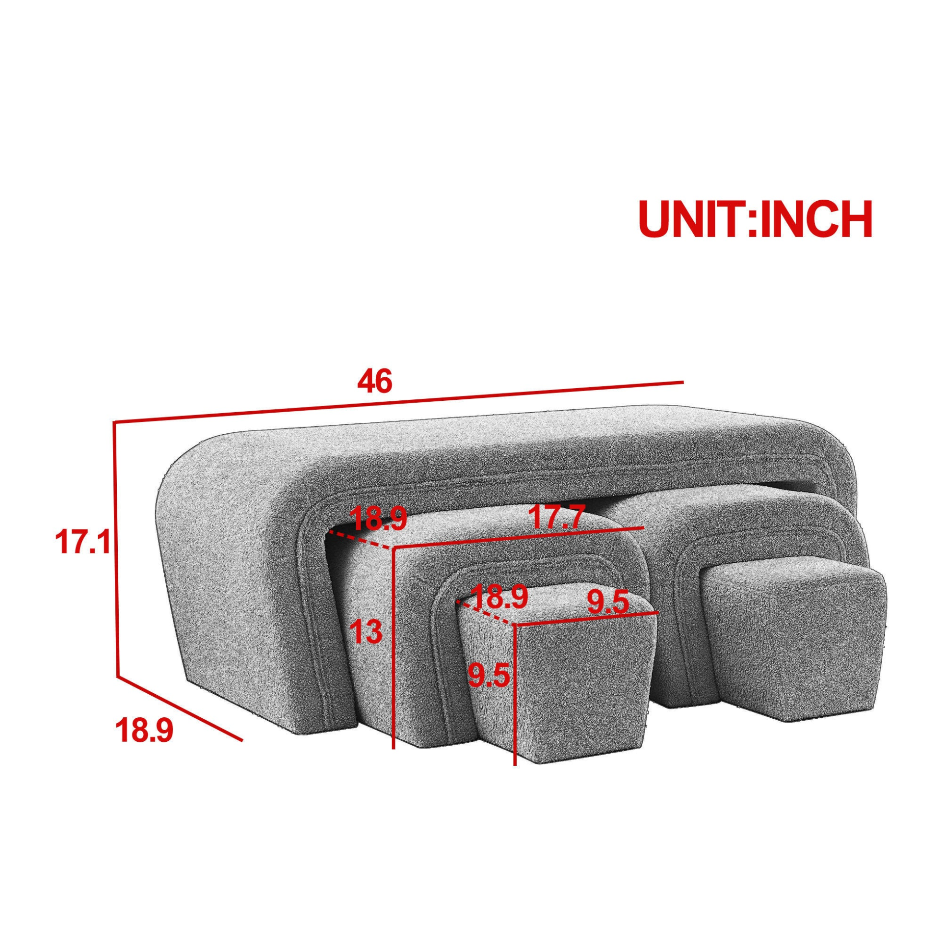 [product_type] | 46" W Modern Contemporary Upholstered Nesting Bench with Four Nesting Benches - Teddy | casafoyer.myshopify.com