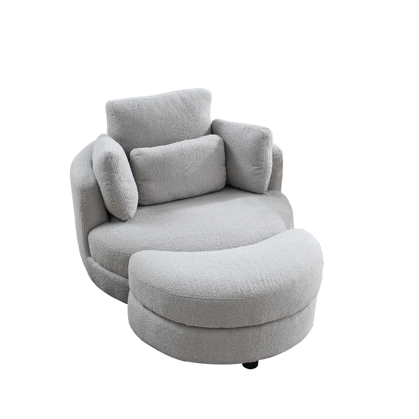 Sofa & Chair sets | Oversized Swivel Chair with moon storage ottoman for Living Room, Modern Accent Round Loveseat Circle Swivel Barrel Chairs for Bedroom Cuddle Sofa Chair Lounger Armchair, 4 Pillows, Teddy Fabric | casafoyer.myshopify.com