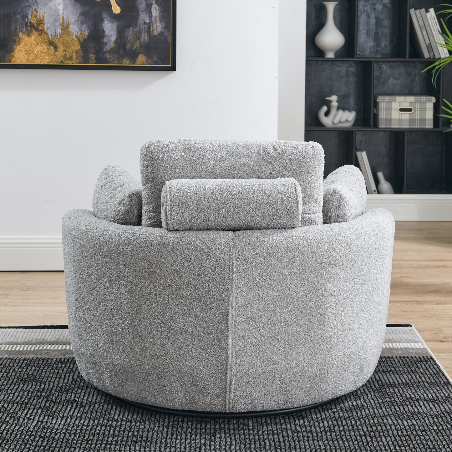 Sofa & Chair sets | Oversized Swivel Chair with moon storage ottoman for Living Room, Modern Accent Round Loveseat Circle Swivel Barrel Chairs for Bedroom Cuddle Sofa Chair Lounger Armchair, 4 Pillows, Teddy Fabric | casafoyer.myshopify.com