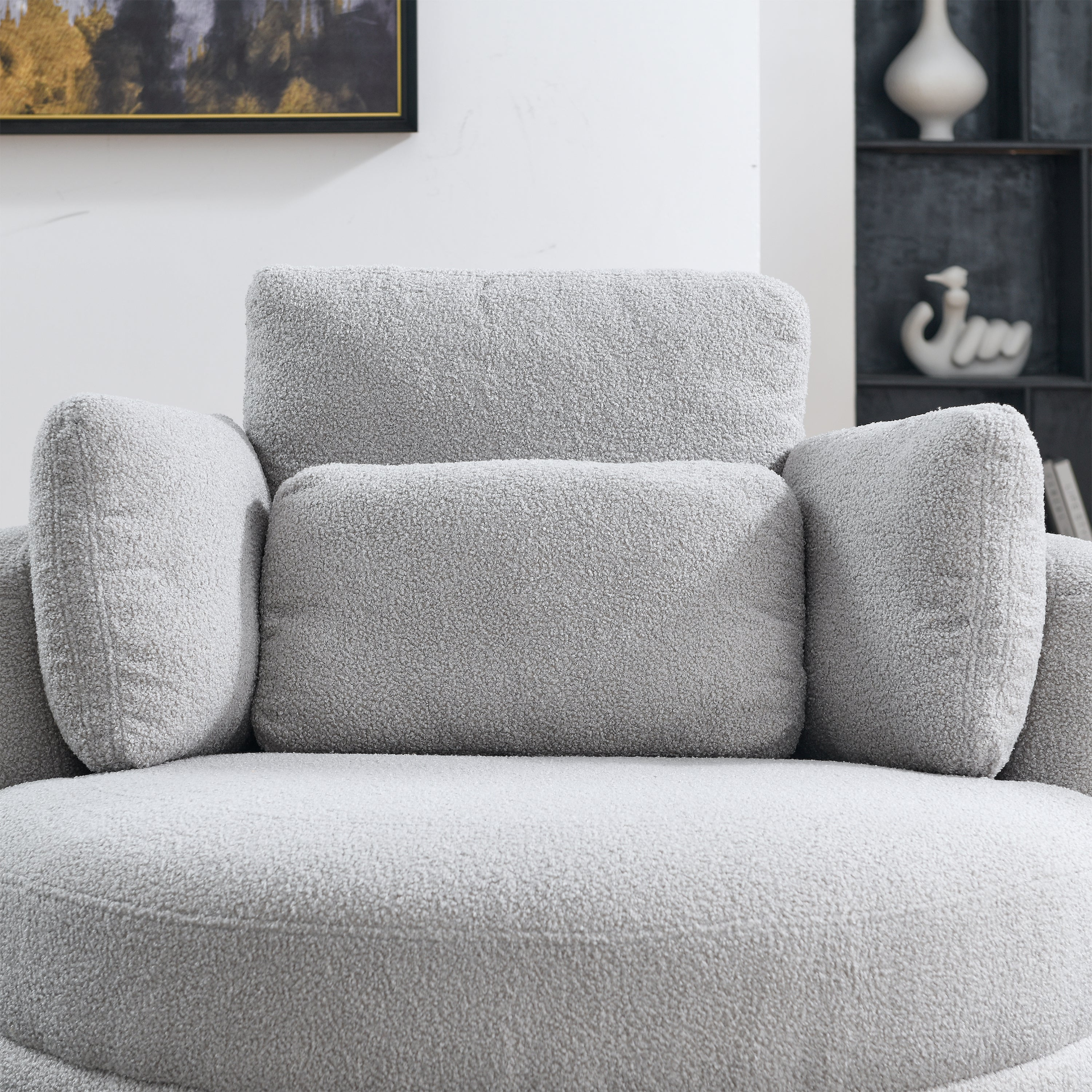 Sofa & Chair sets | Oversized Swivel Chair with moon storage ottoman for Living Room, Modern Accent Round Loveseat Circle Swivel Barrel Chairs for Bedroom Cuddle Sofa Chair Lounger Armchair, 4 Pillows, Teddy Fabric | casafoyer.myshopify.com