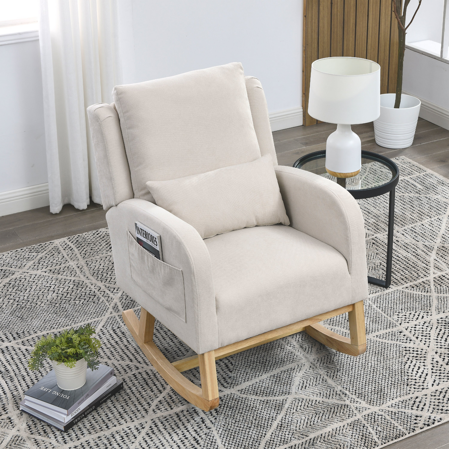 [product_type] | 27.5 "W Modern Accent High Back Living Room Casual Armchair Rocker with One Lumbar Pillow, Two Side Pockets. | casafoyer.myshopify.com