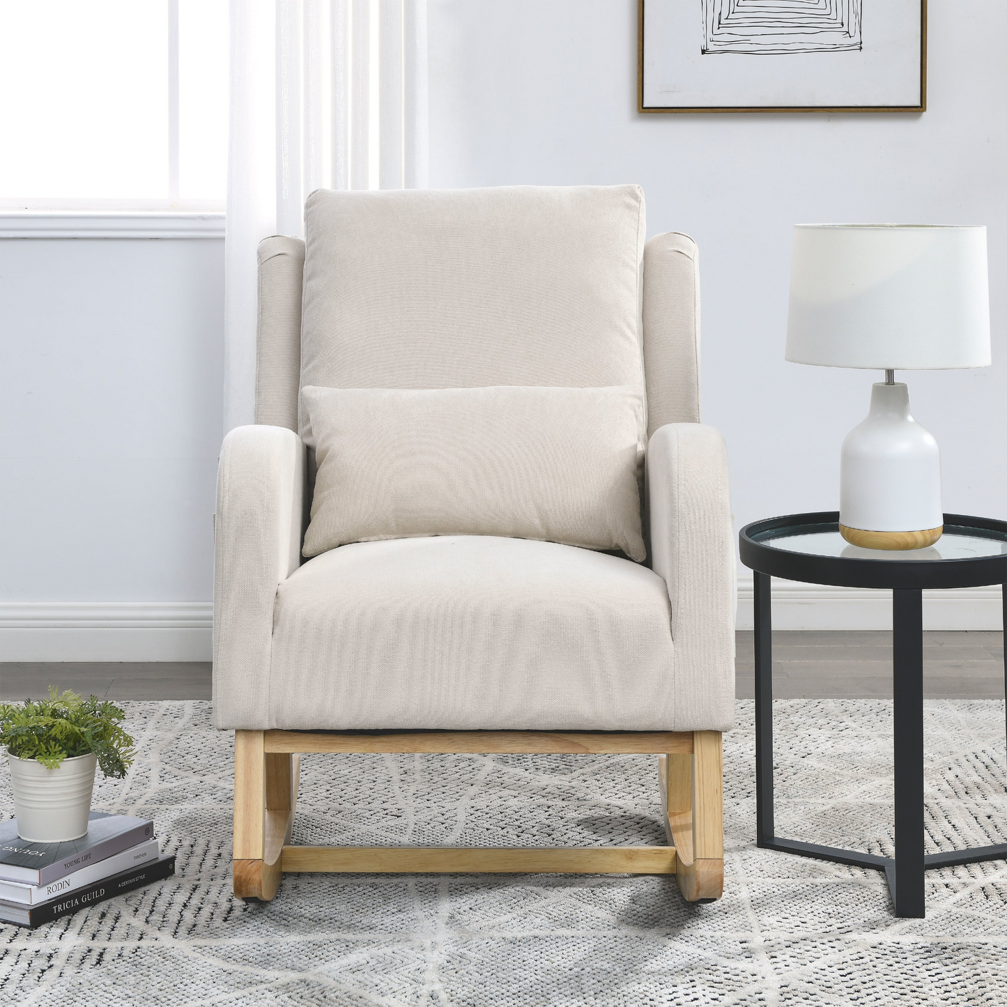 [product_type] | 27.5 "W Modern Accent High Back Living Room Casual Armchair Rocker with One Lumbar Pillow, Two Side Pockets. | casafoyer.myshopify.com