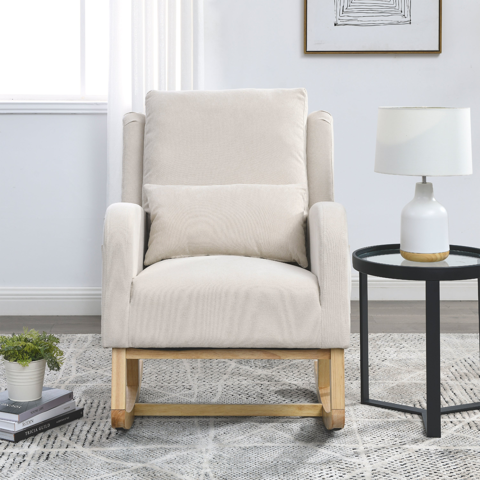 [product_type] | 27.5 "W Modern Accent High Back Living Room Casual Armchair Rocker with One Lumbar Pillow, Two Side Pockets. | casafoyer.myshopify.com