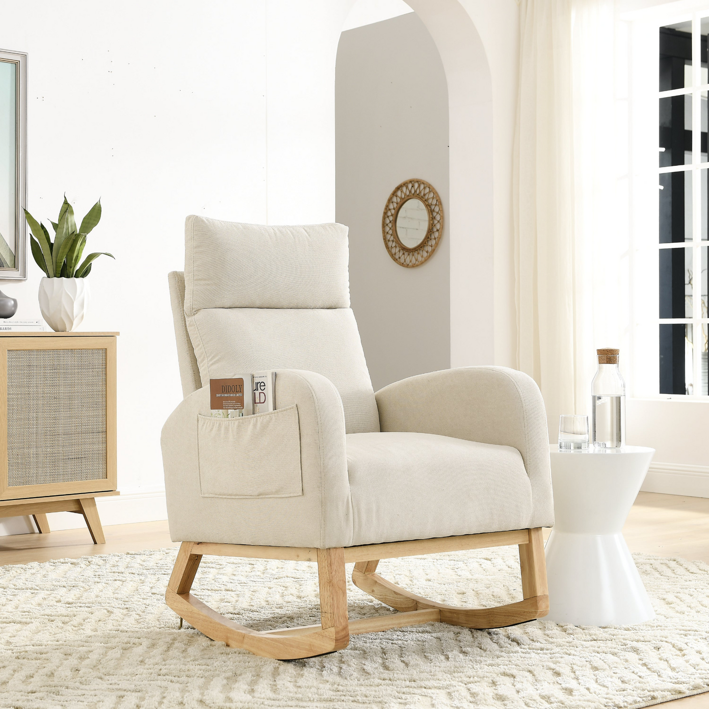 Sofa & Chair sets | Modern Accent High Backrest Living Room Lounge Arm Rocking Chair, Two Side Pocket | casafoyer.myshopify.com
