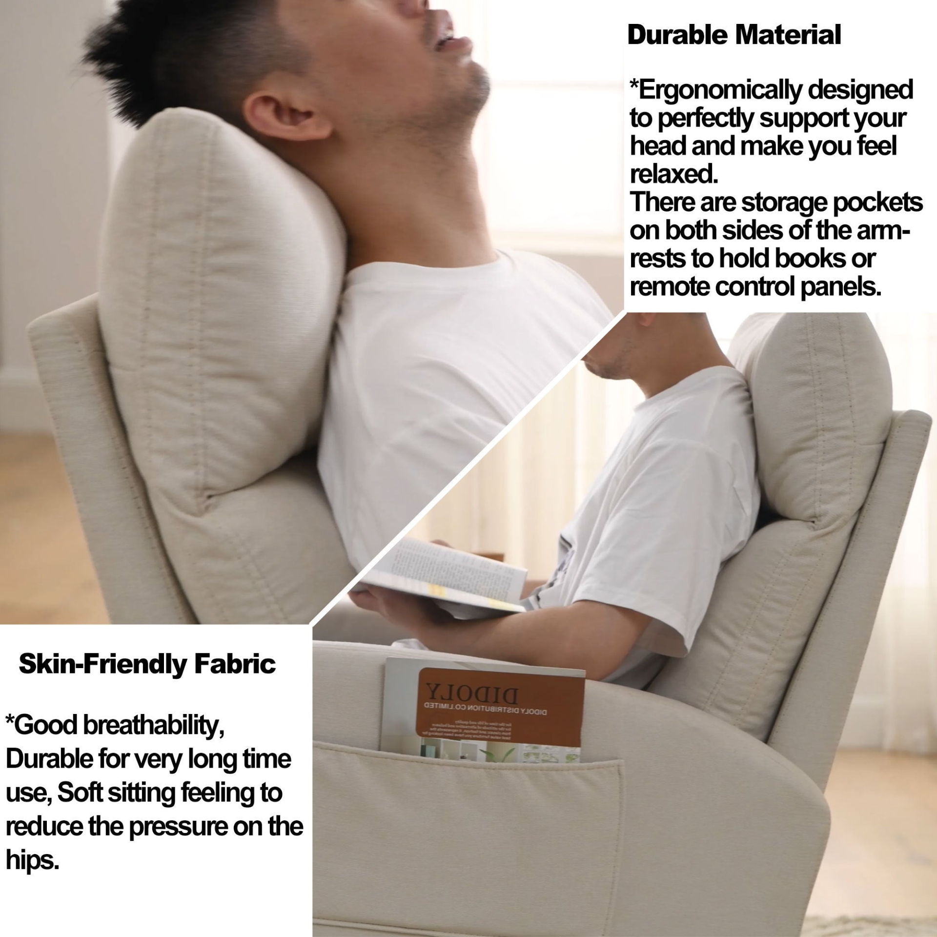 Sofa & Chair sets | Modern Accent High Backrest Living Room Lounge Arm Rocking Chair, Two Side Pocket | casafoyer.myshopify.com