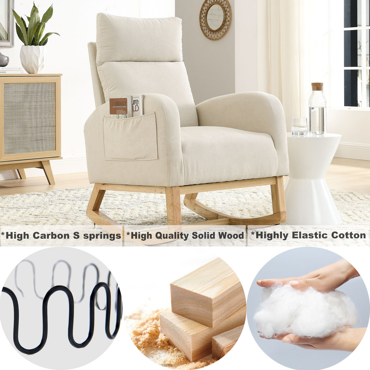 Sofa & Chair sets | Modern Accent High Backrest Living Room Lounge Arm Rocking Chair, Two Side Pocket | casafoyer.myshopify.com