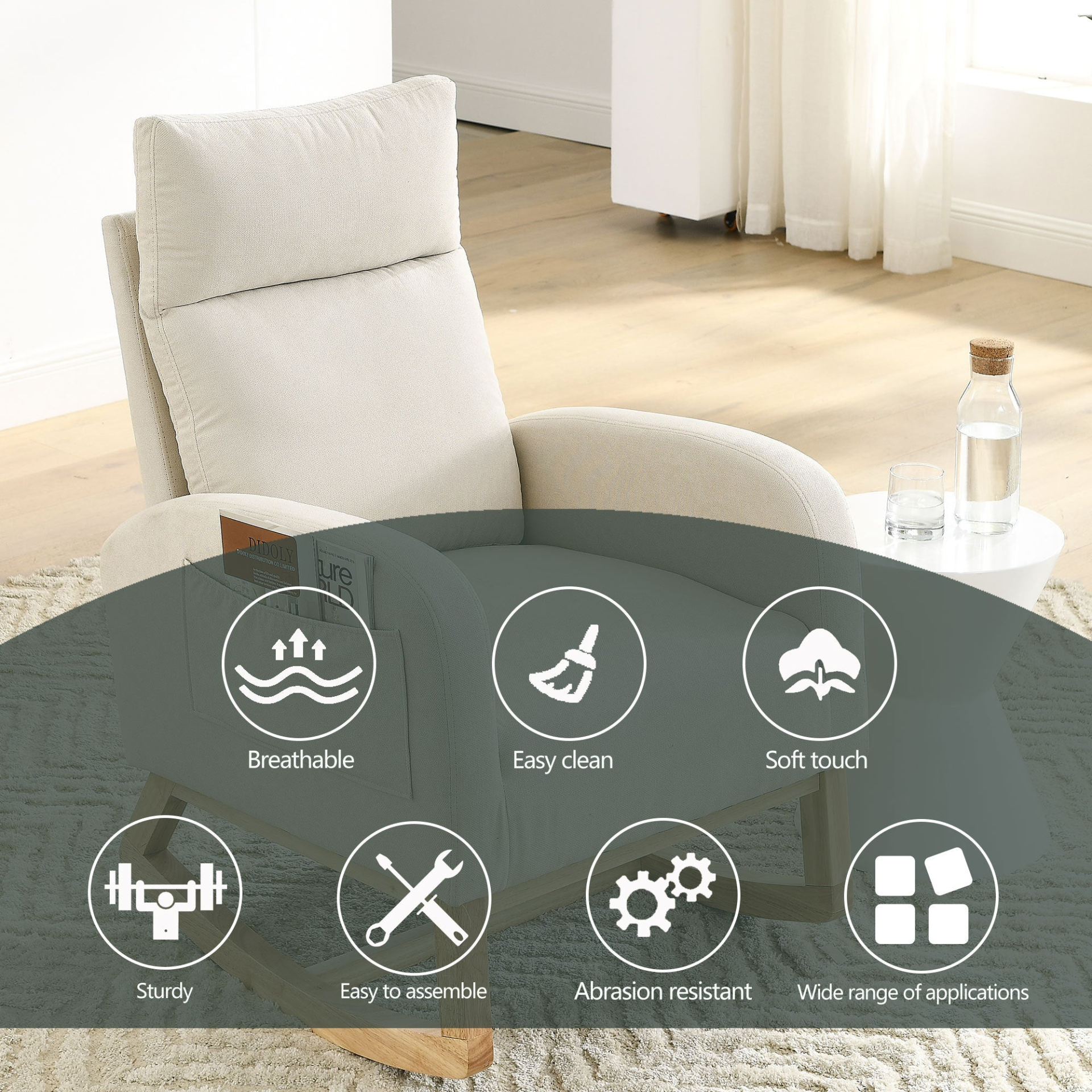 Sofa & Chair sets | Modern Accent High Backrest Living Room Lounge Arm Rocking Chair, Two Side Pocket | casafoyer.myshopify.com