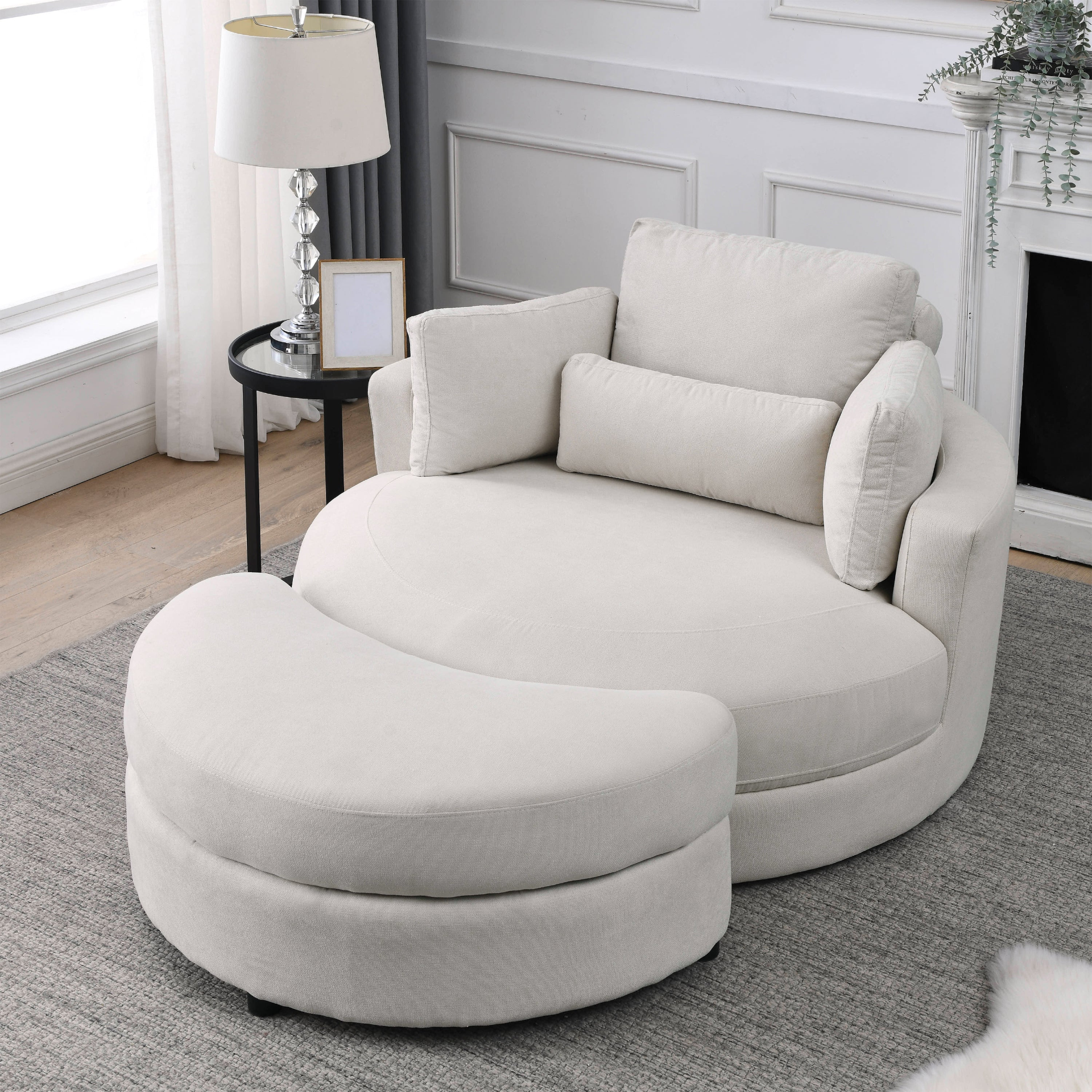 Sofa & Chair sets | Swivel Accent Barrel Modern Sofa Lounge Club Big Round Chair with Storage Ottoman Linen Fabric for Living Room Hotel with Pillows | casafoyer.myshopify.com