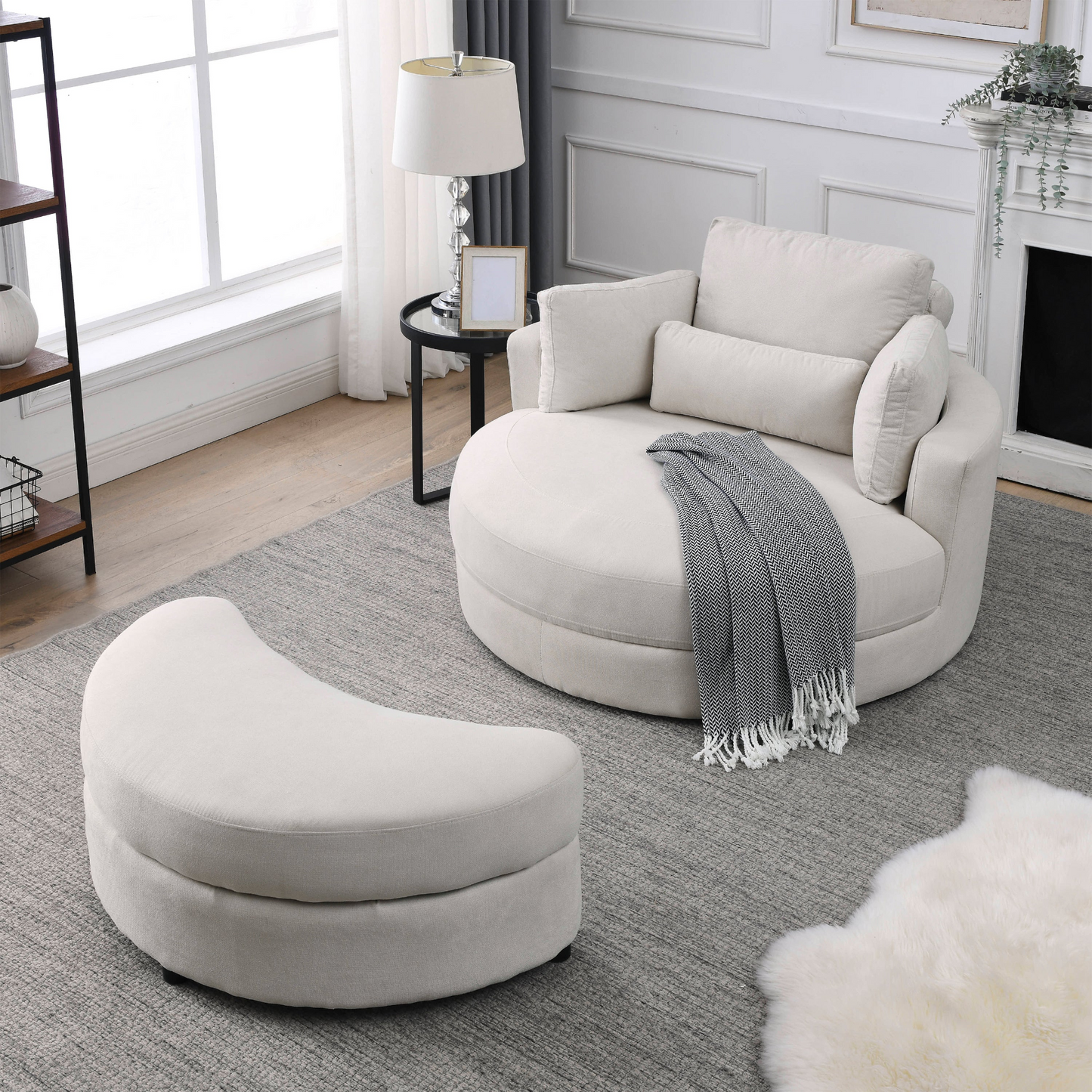 Sofa & Chair sets | Swivel Accent Barrel Modern Sofa Lounge Club Big Round Chair with Storage Ottoman Linen Fabric for Living Room Hotel with Pillows | casafoyer.myshopify.com