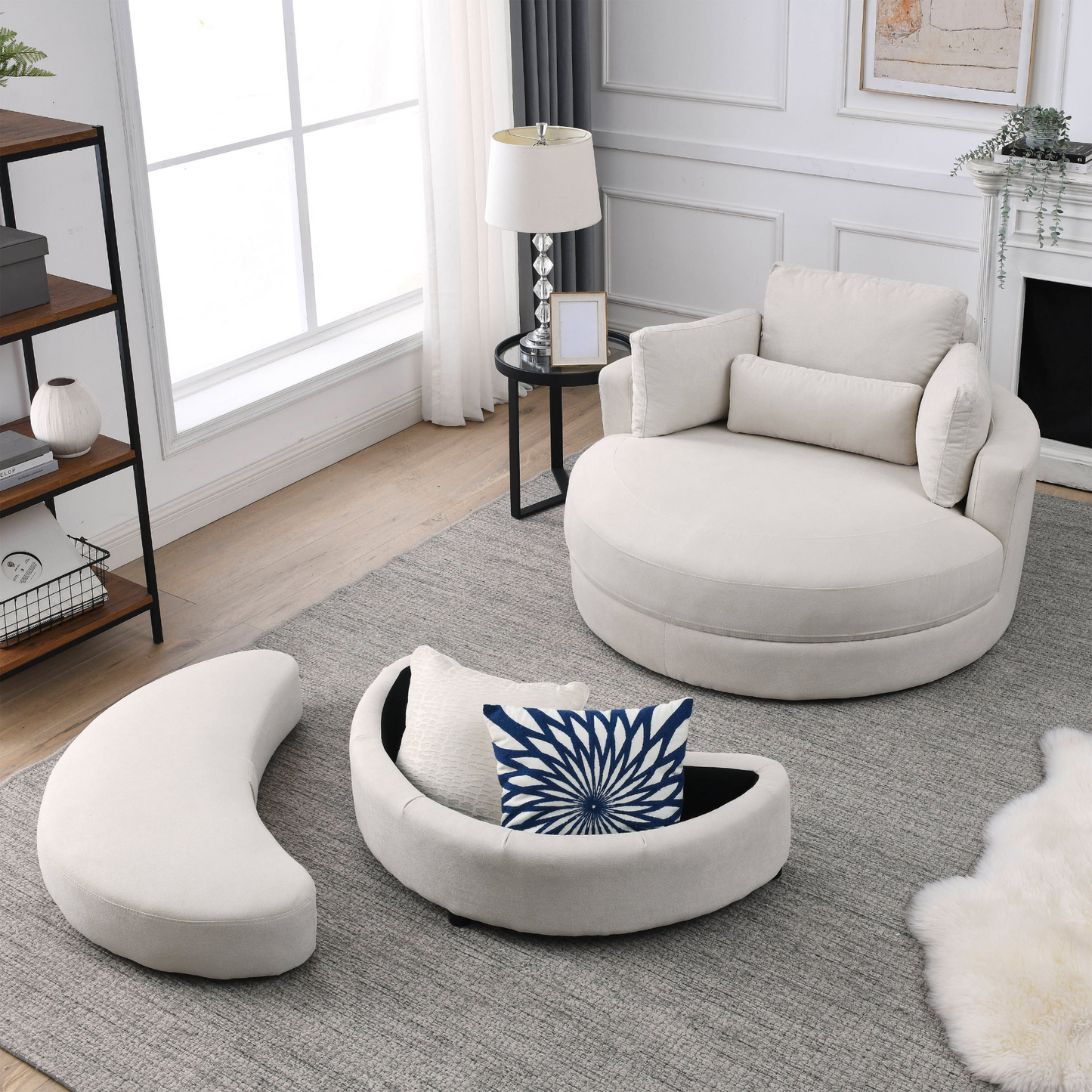 Sofa & Chair sets | Swivel Accent Barrel Modern Sofa Lounge Club Big Round Chair with Storage Ottoman Linen Fabric for Living Room Hotel with Pillows | casafoyer.myshopify.com