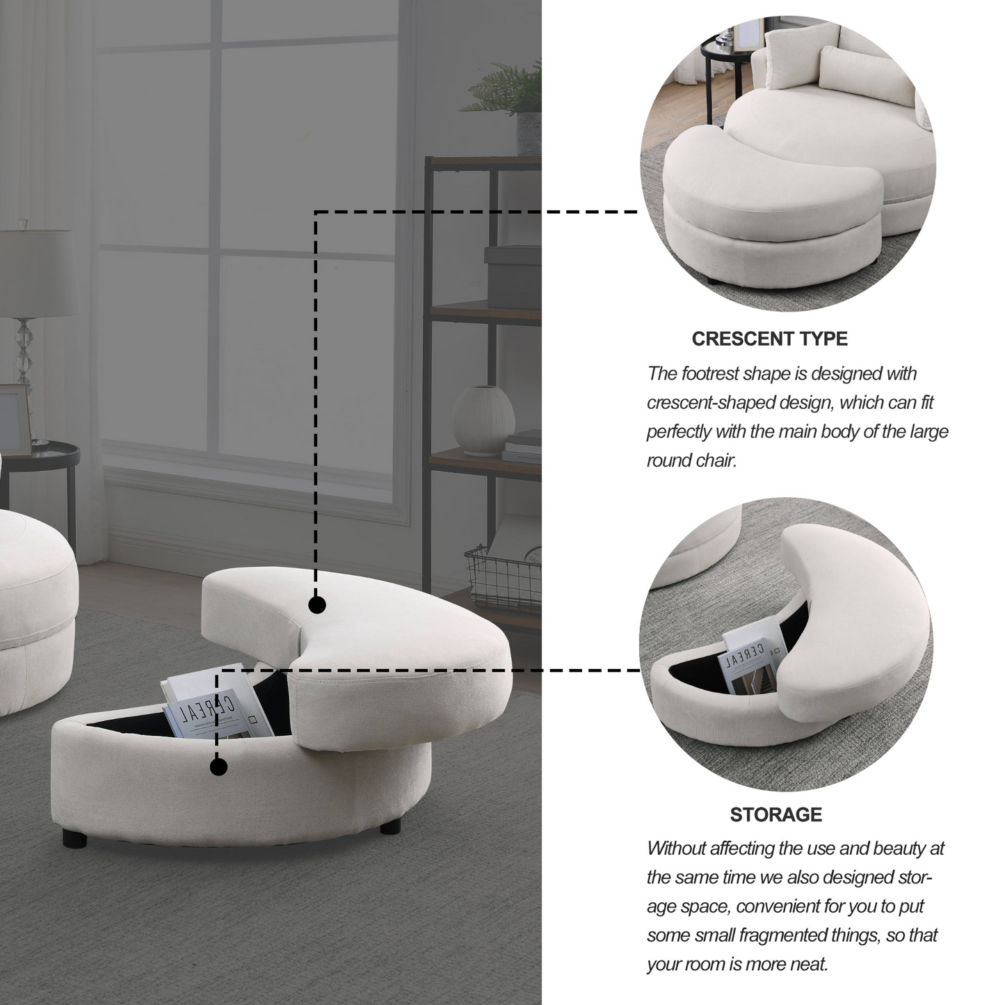 Sofa & Chair sets | Swivel Accent Barrel Modern Sofa Lounge Club Big Round Chair with Storage Ottoman Linen Fabric for Living Room Hotel with Pillows | casafoyer.myshopify.com