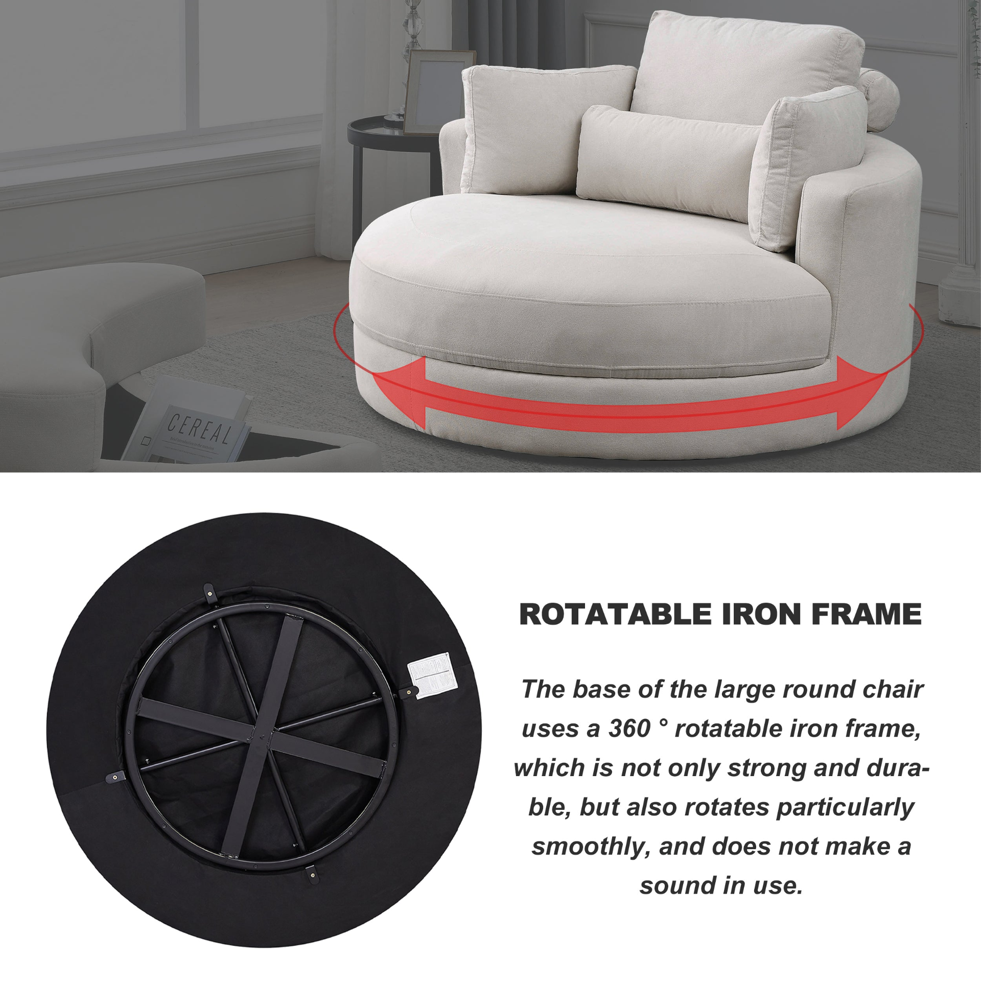 Sofa & Chair sets | Swivel Accent Barrel Modern Sofa Lounge Club Big Round Chair with Storage Ottoman Linen Fabric for Living Room Hotel with Pillows | casafoyer.myshopify.com