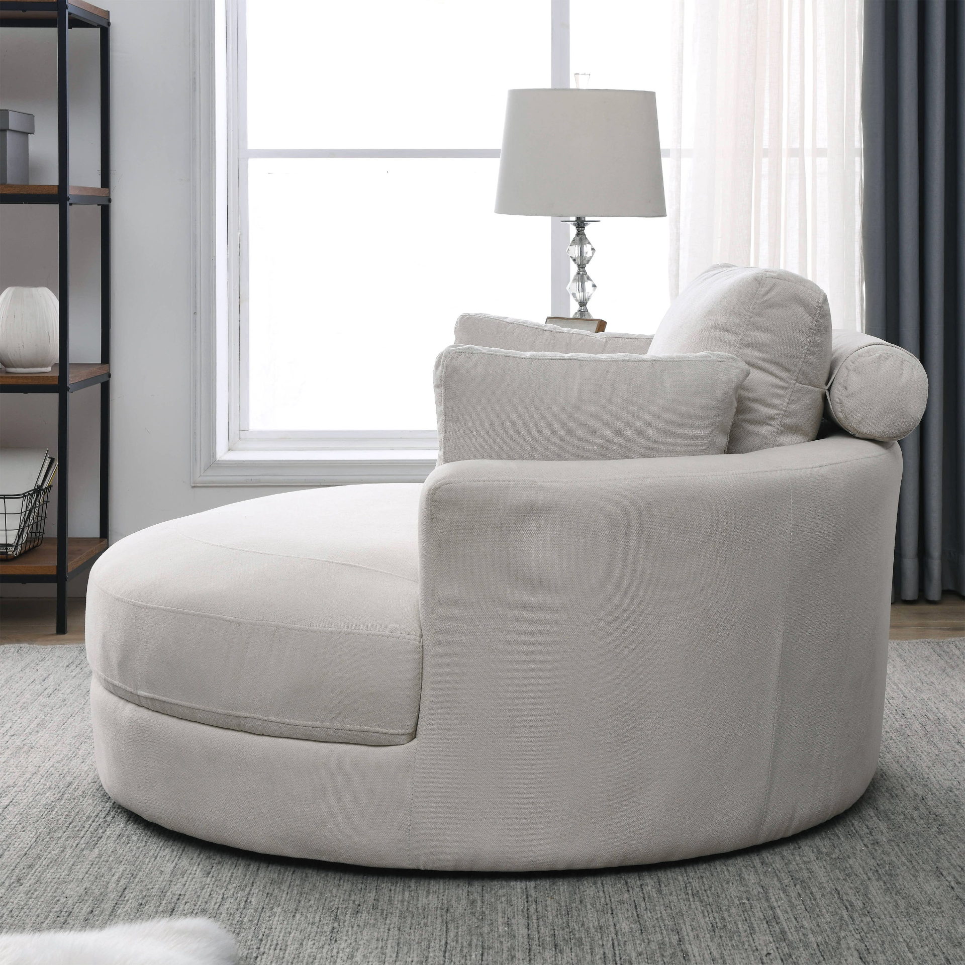 Sofa & Chair sets | Swivel Accent Barrel Modern Sofa Lounge Club Big Round Chair with Storage Ottoman Linen Fabric for Living Room Hotel with Pillows | casafoyer.myshopify.com