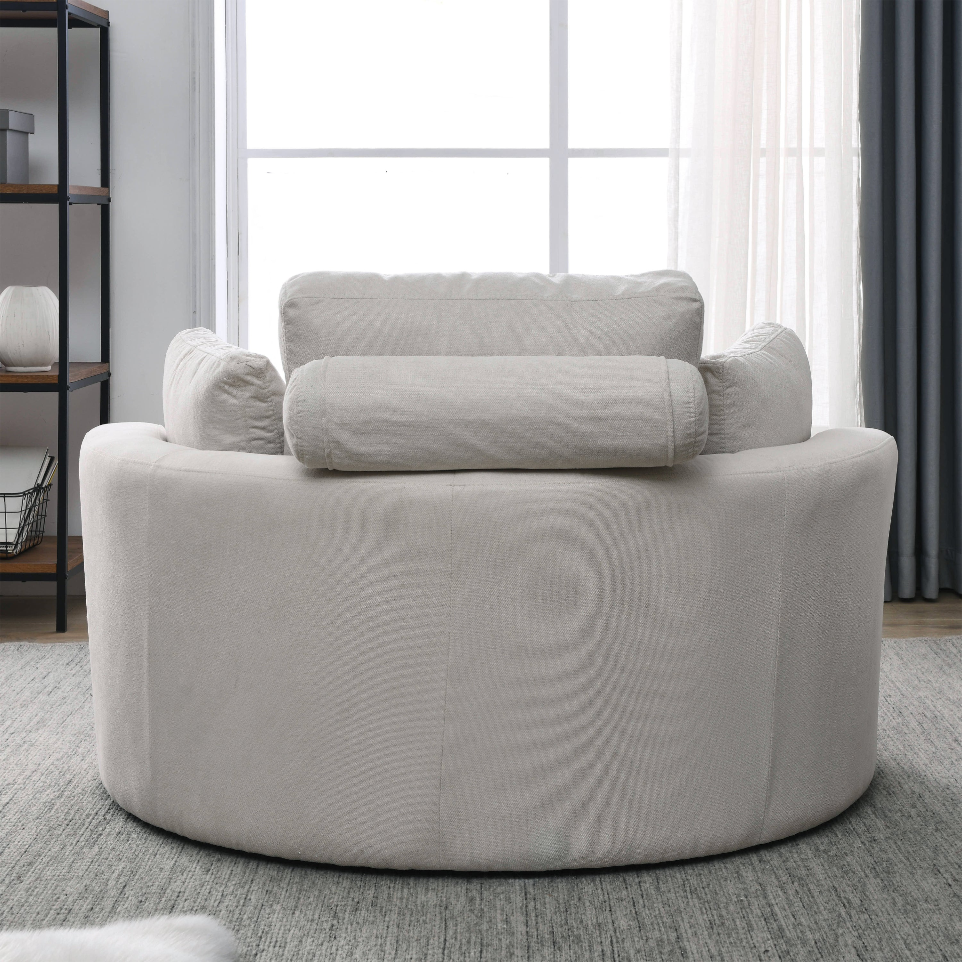 Sofa & Chair sets | Swivel Accent Barrel Modern Sofa Lounge Club Big Round Chair with Storage Ottoman Linen Fabric for Living Room Hotel with Pillows | casafoyer.myshopify.com