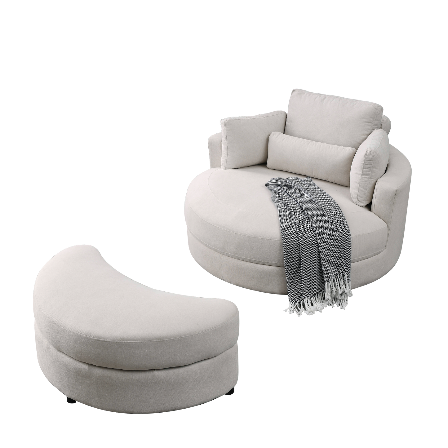 Sofa & Chair sets | Swivel Accent Barrel Modern Sofa Lounge Club Big Round Chair with Storage Ottoman Linen Fabric for Living Room Hotel with Pillows | casafoyer.myshopify.com