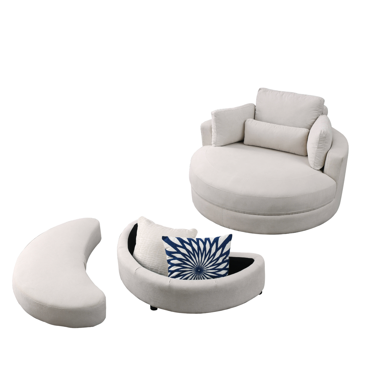 Sofa & Chair sets | Swivel Accent Barrel Modern Sofa Lounge Club Big Round Chair with Storage Ottoman Linen Fabric for Living Room Hotel with Pillows | casafoyer.myshopify.com