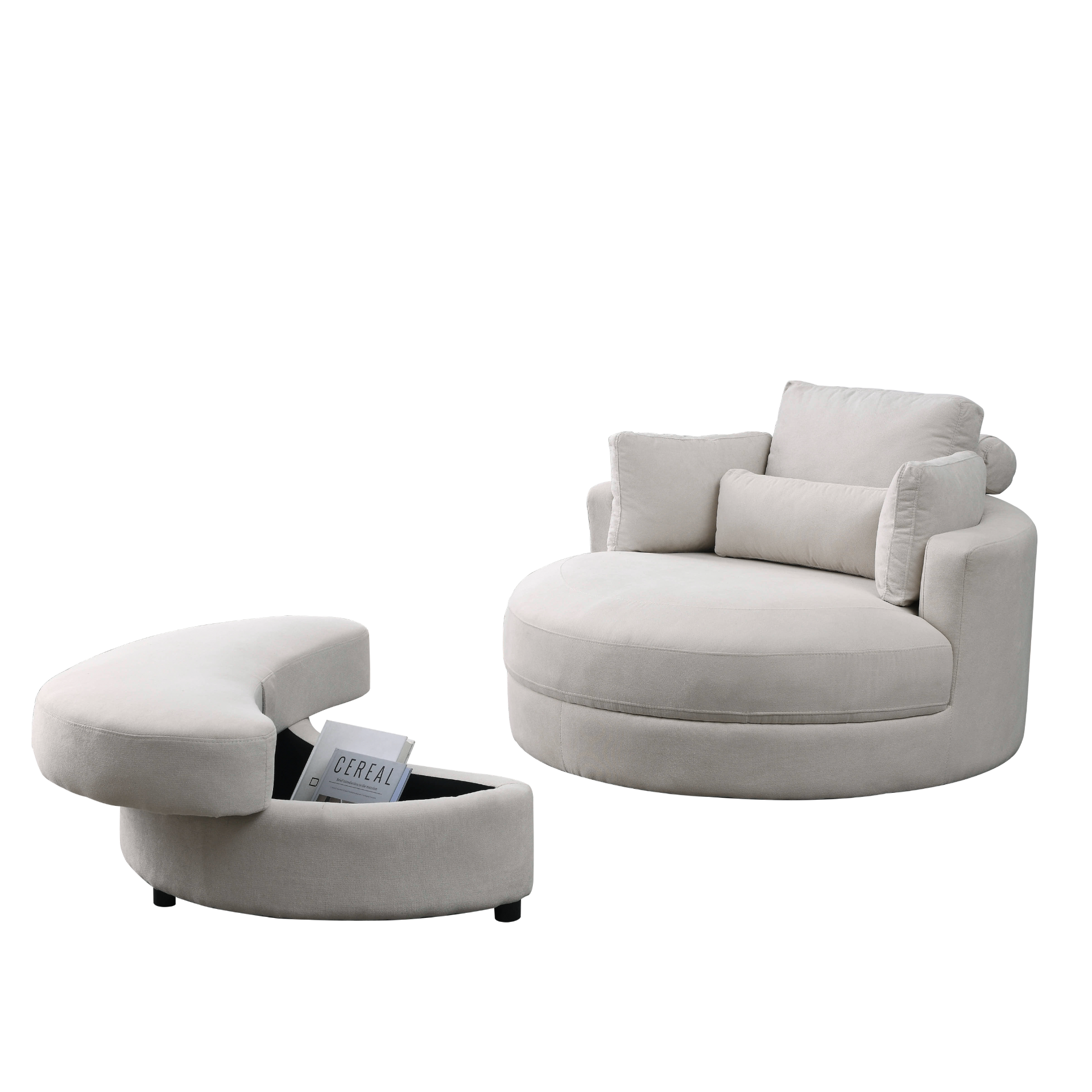 Sofa & Chair sets | Swivel Accent Barrel Modern Sofa Lounge Club Big Round Chair with Storage Ottoman Linen Fabric for Living Room Hotel with Pillows | casafoyer.myshopify.com