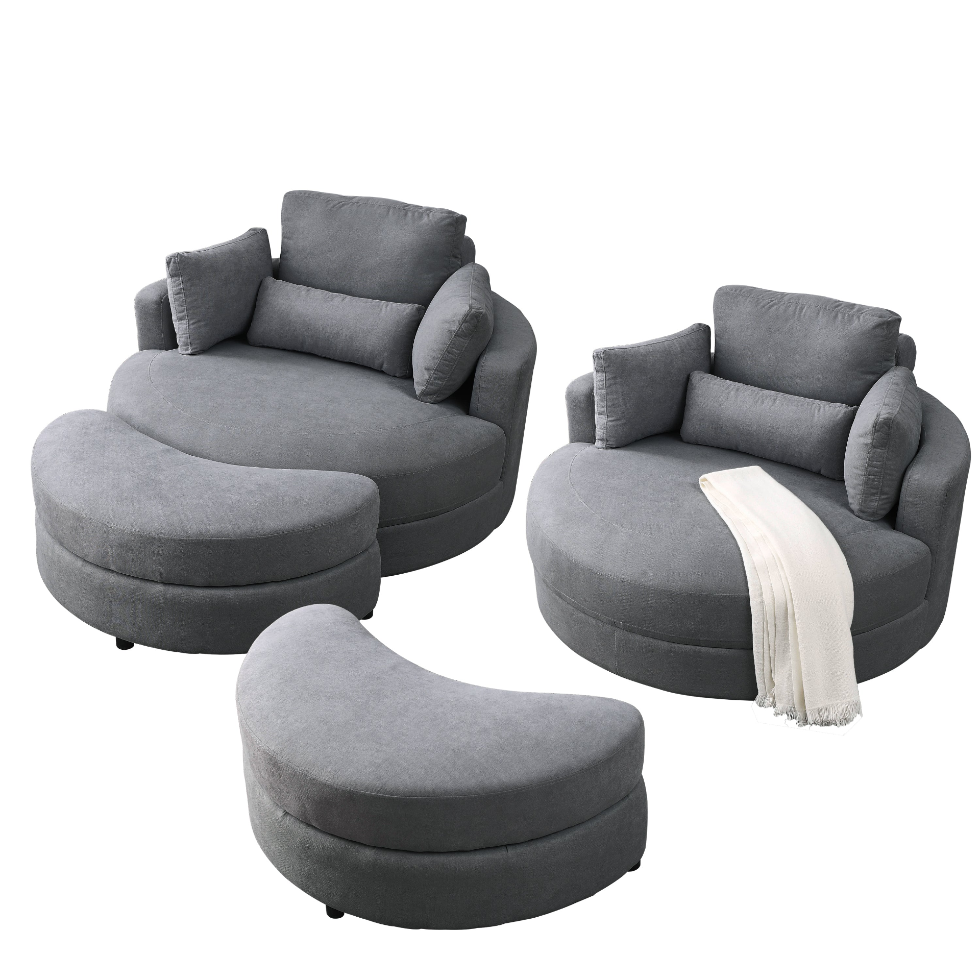 Sofa & Chair sets | Swivel Accent Barrel Modern Dark Grey Sofa Lounge Club Big Round Chair with Storage Ottoman Linen Fabric for Living Room Hotel with Pillows,2PCS. | casafoyer.myshopify.com