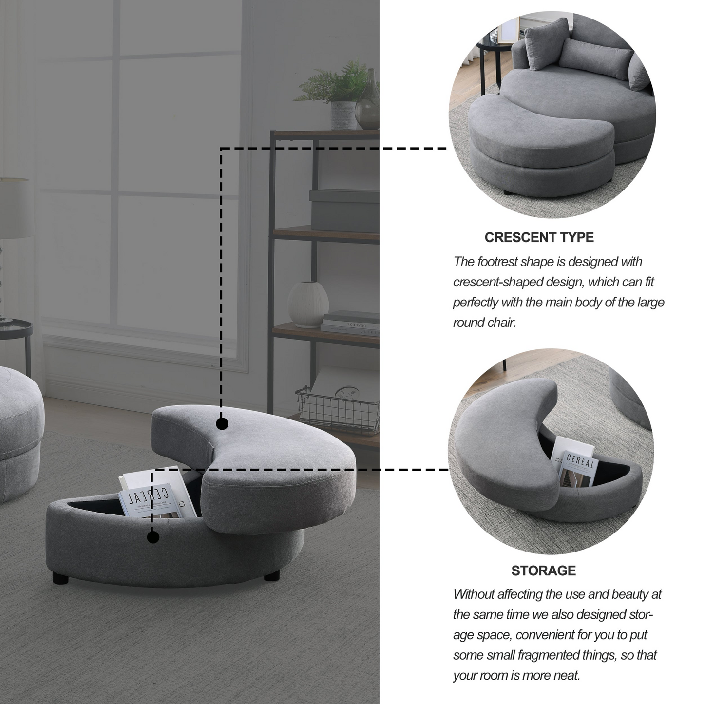 Sofa & Chair sets | Swivel Accent Barrel Modern Dark Grey Sofa Lounge Club Big Round Chair with Storage Ottoman Linen Fabric for Living Room Hotel with Pillows,2PCS. | casafoyer.myshopify.com