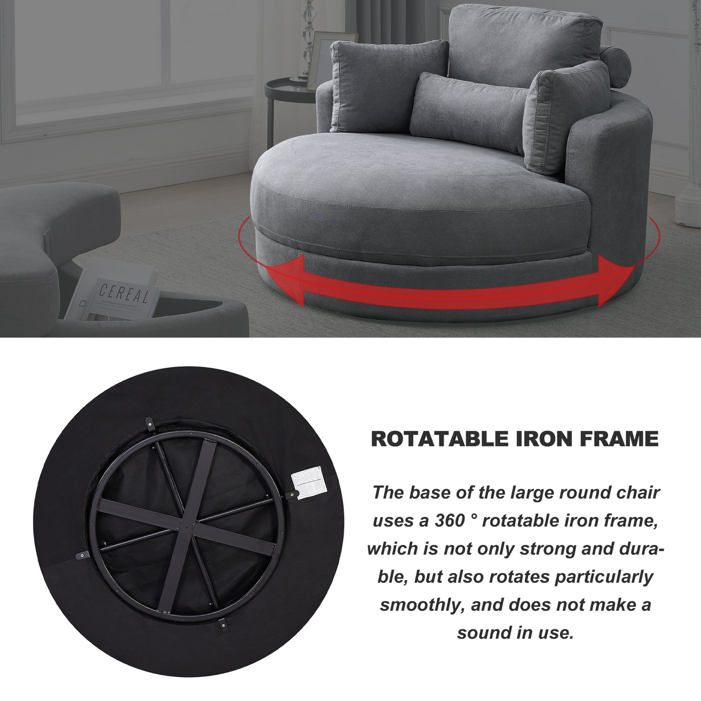 Sofa & Chair sets | Swivel Accent Barrel Modern Dark Grey Sofa Lounge Club Big Round Chair with Storage Ottoman Linen Fabric for Living Room Hotel with Pillows,2PCS. | casafoyer.myshopify.com