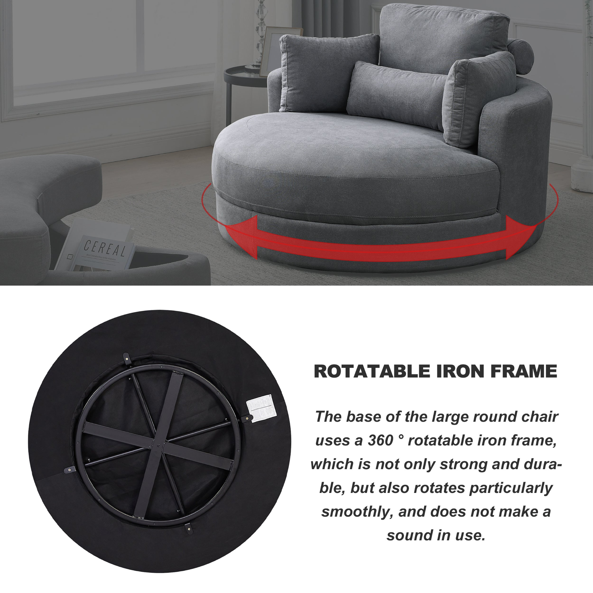 Sofa & Chair sets | Swivel Accent Barrel Modern Dark Grey Sofa Lounge Club Big Round Chair with Storage Ottoman Linen Fabric for Living Room Hotel with Pillows,2PCS. | casafoyer.myshopify.com