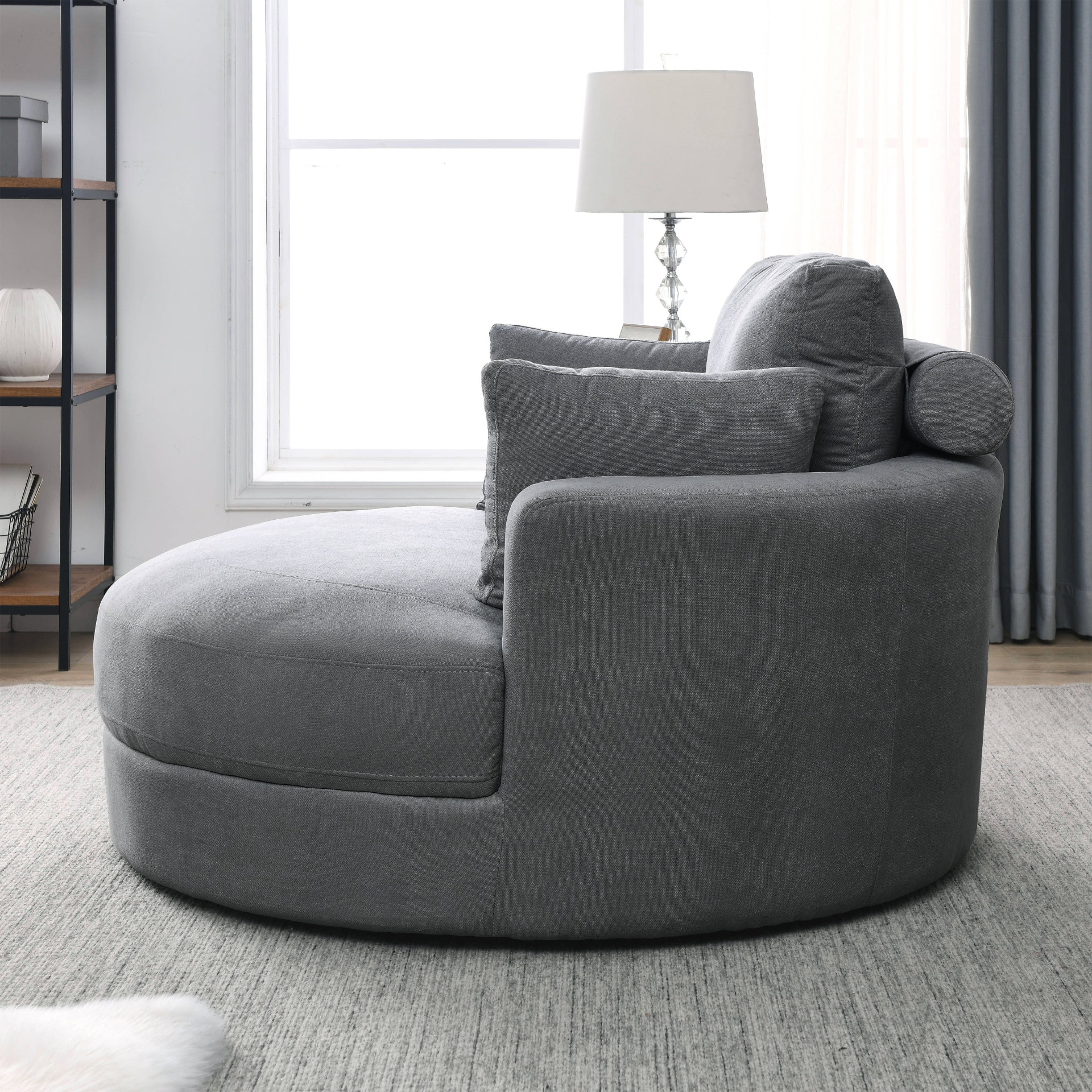 Sofa & Chair sets | Swivel Accent Barrel Modern Dark Grey Sofa Lounge Club Big Round Chair with Storage Ottoman Linen Fabric for Living Room Hotel with Pillows,2PCS. | casafoyer.myshopify.com