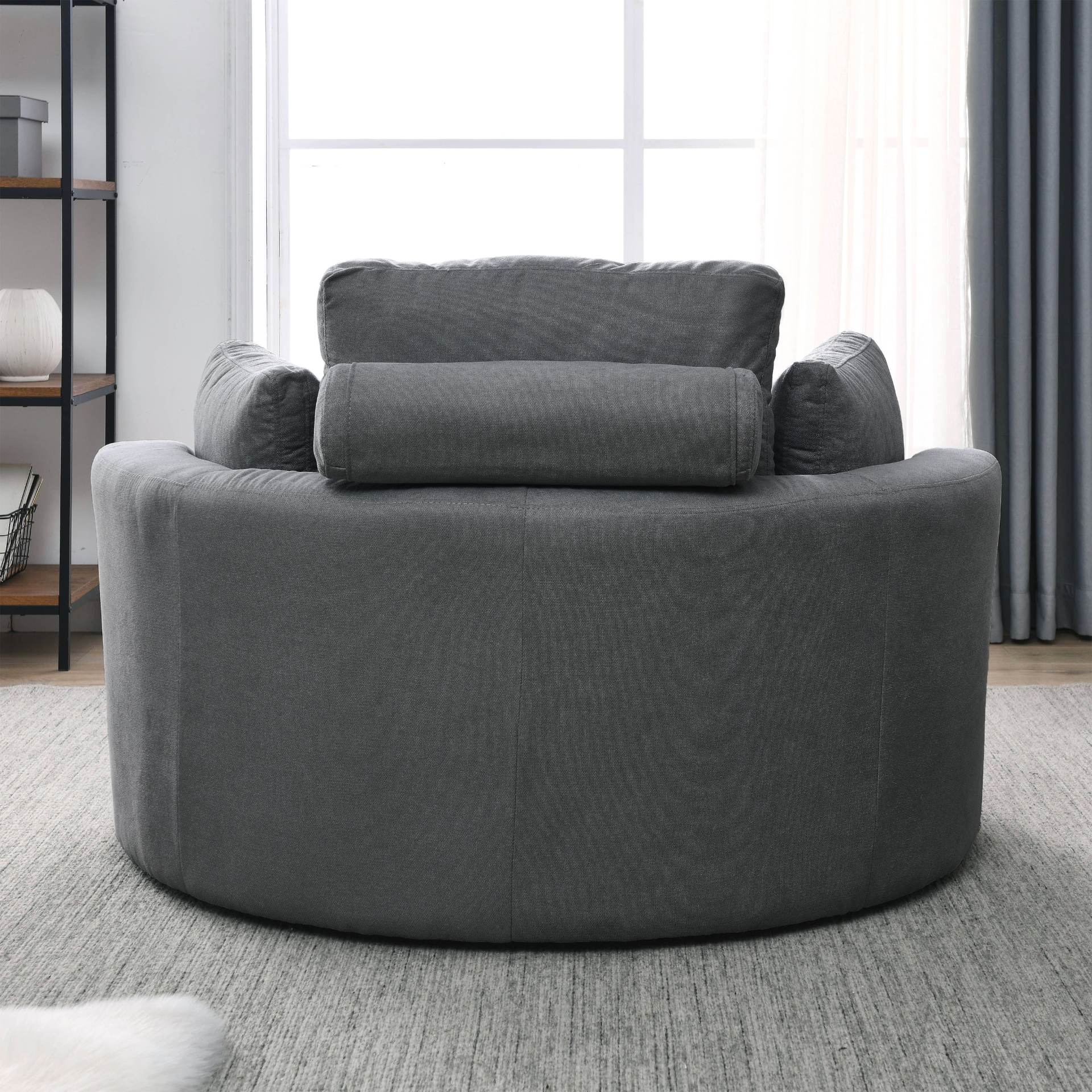 Sofa & Chair sets | Swivel Accent Barrel Modern Dark Grey Sofa Lounge Club Big Round Chair with Storage Ottoman Linen Fabric for Living Room Hotel with Pillows,2PCS. | casafoyer.myshopify.com