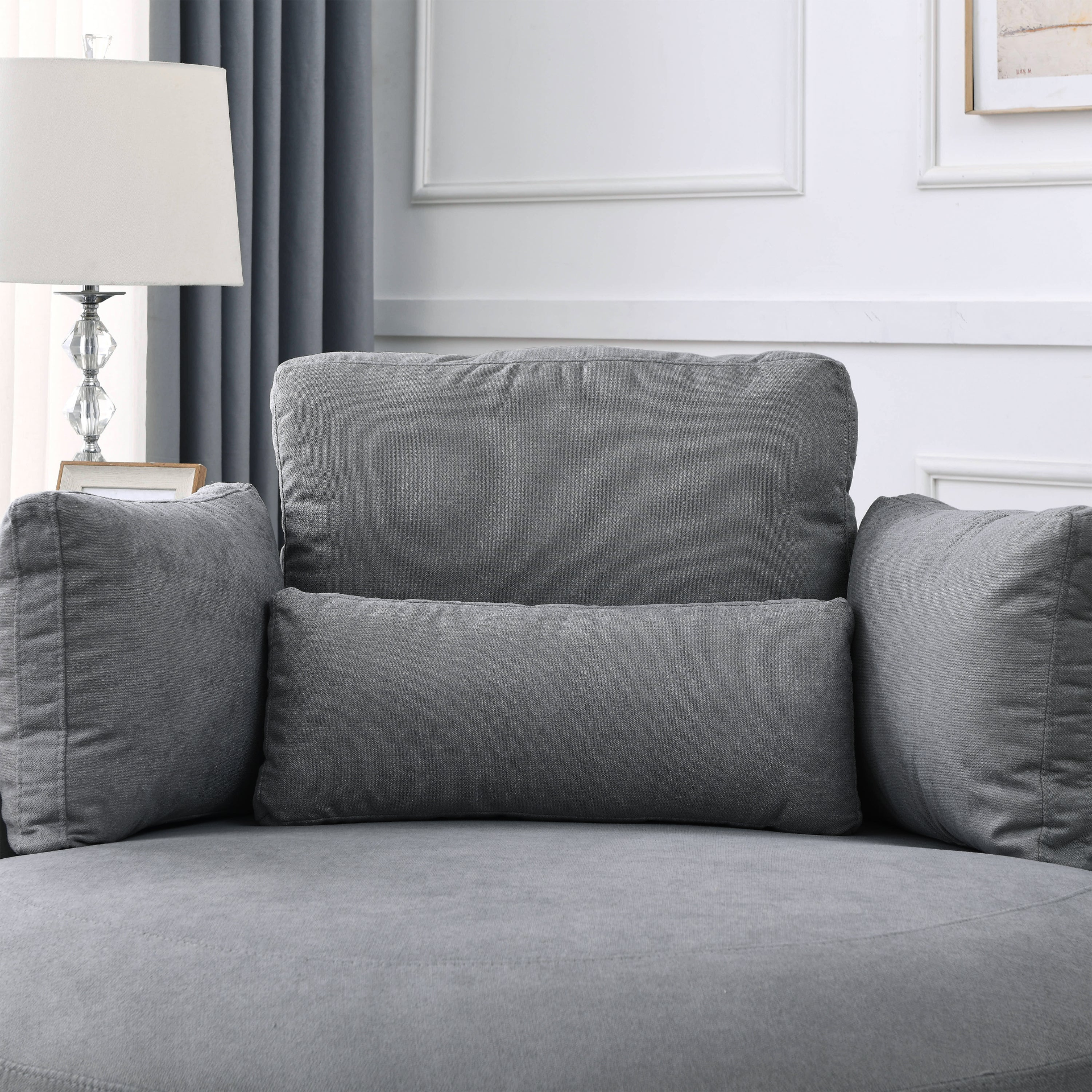 Sofa & Chair sets | Swivel Accent Barrel Modern Dark Grey Sofa Lounge Club Big Round Chair with Storage Ottoman Linen Fabric for Living Room Hotel with Pillows,2PCS. | casafoyer.myshopify.com