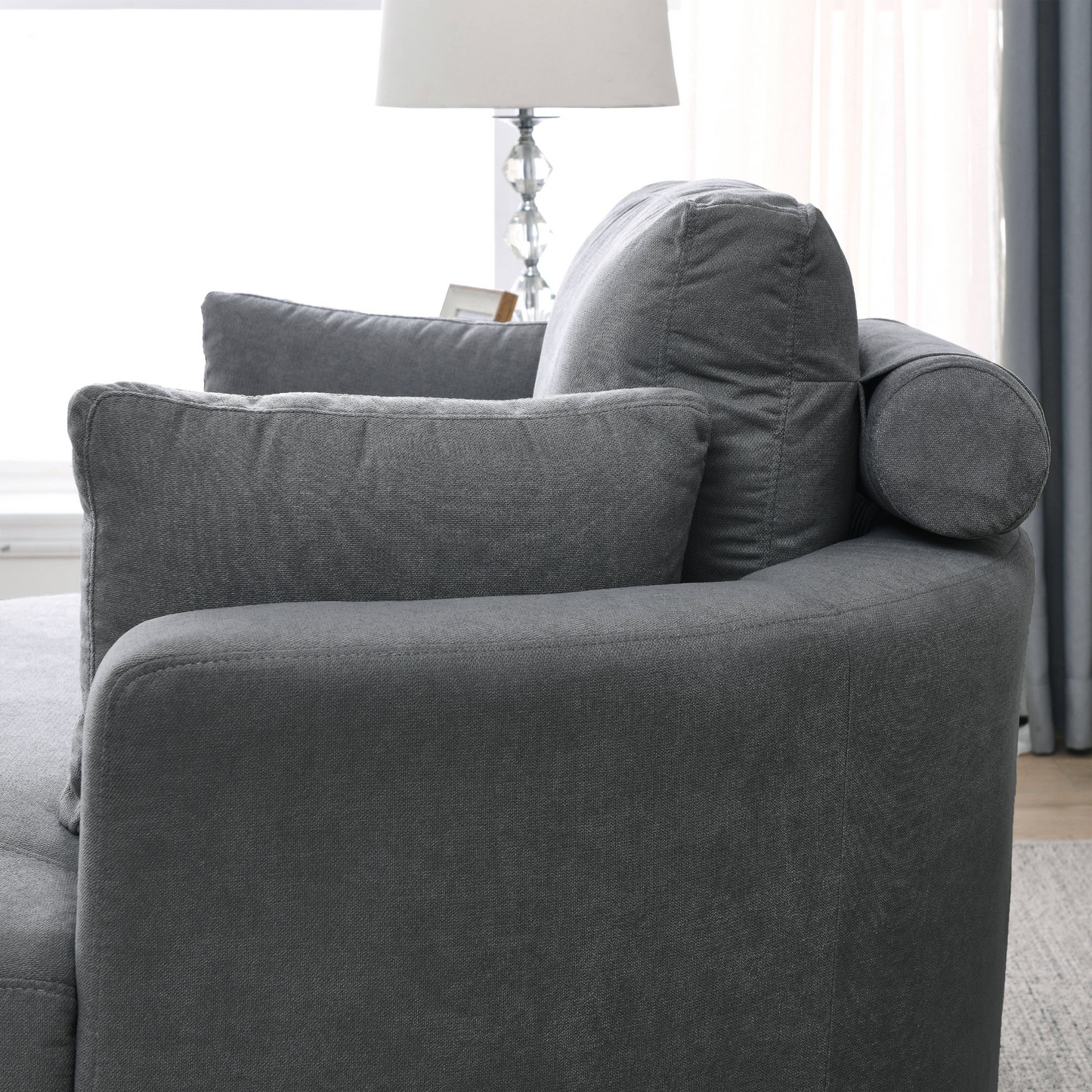 Sofa & Chair sets | Swivel Accent Barrel Modern Dark Grey Sofa Lounge Club Big Round Chair with Storage Ottoman Linen Fabric for Living Room Hotel with Pillows,2PCS. | casafoyer.myshopify.com