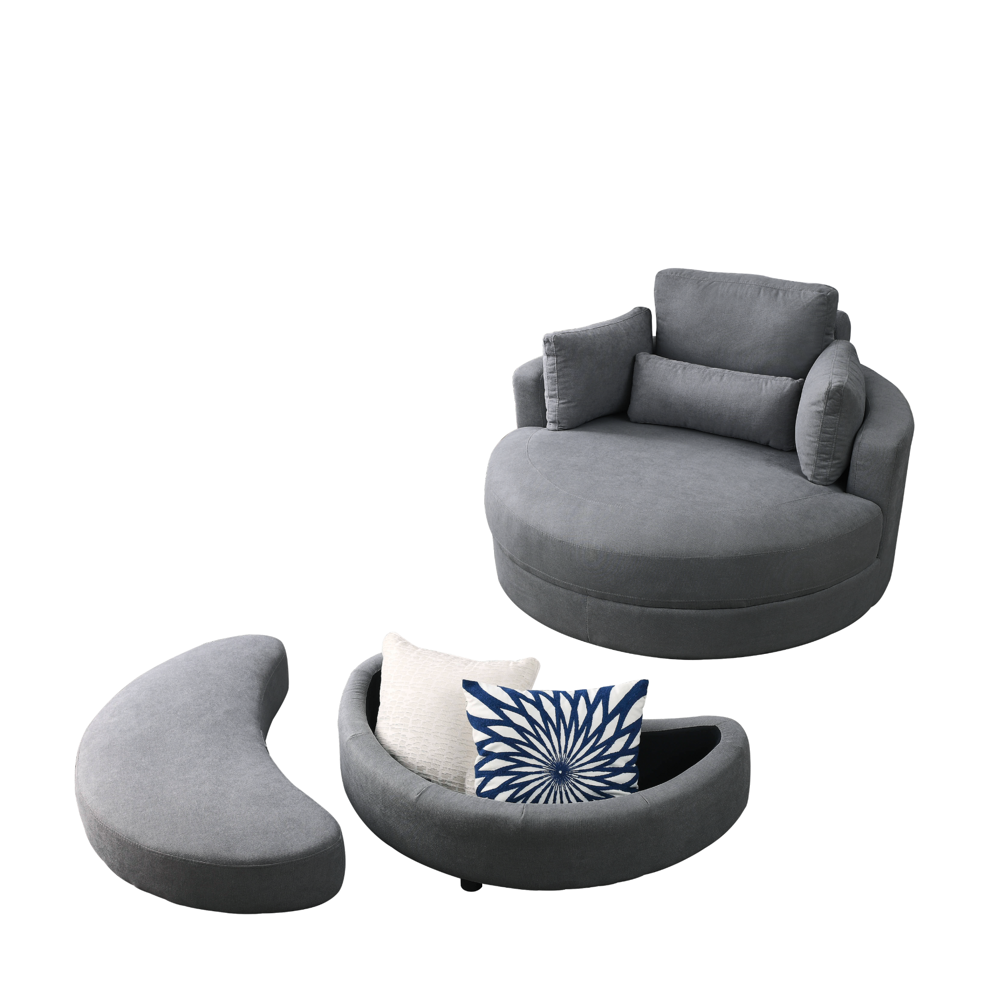 Sofa & Chair sets | Swivel Accent Barrel Modern Dark Grey Sofa Lounge Club Big Round Chair with Storage Ottoman Linen Fabric for Living Room Hotel with Pillows,2PCS. | casafoyer.myshopify.com