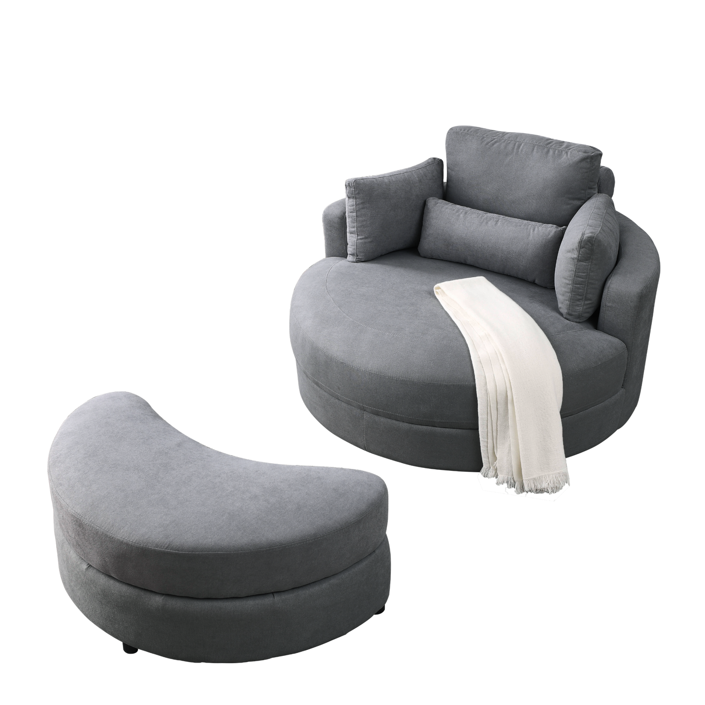 Sofa & Chair sets | Swivel Accent Barrel Modern Dark Grey Sofa Lounge Club Big Round Chair with Storage Ottoman Linen Fabric for Living Room Hotel with Pillows,2PCS. | casafoyer.myshopify.com