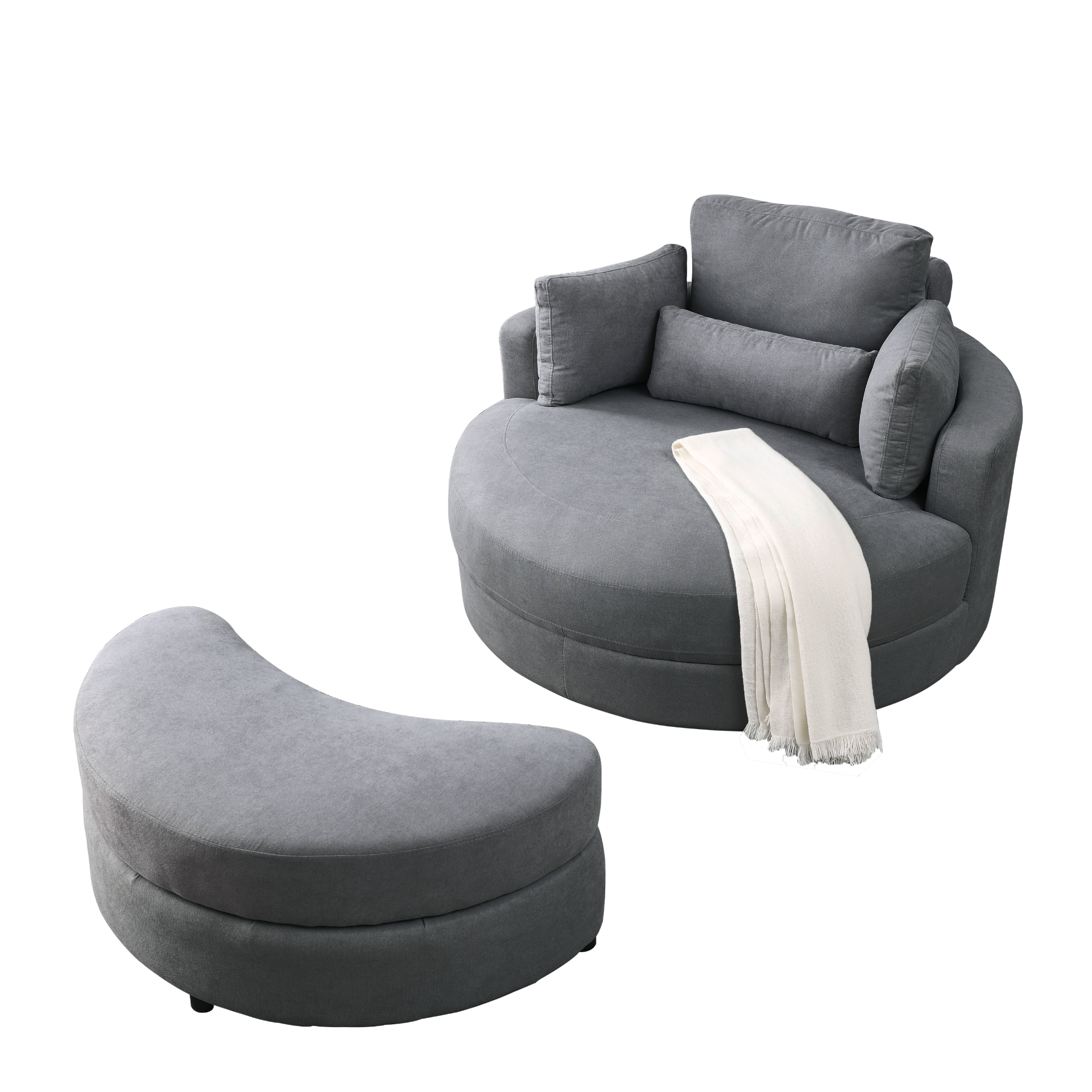 Sofa & Chair sets | Swivel Accent Barrel Modern Dark Grey Sofa Lounge Club Big Round Chair with Storage Ottoman Linen Fabric for Living Room Hotel with Pillows,2PCS. | casafoyer.myshopify.com