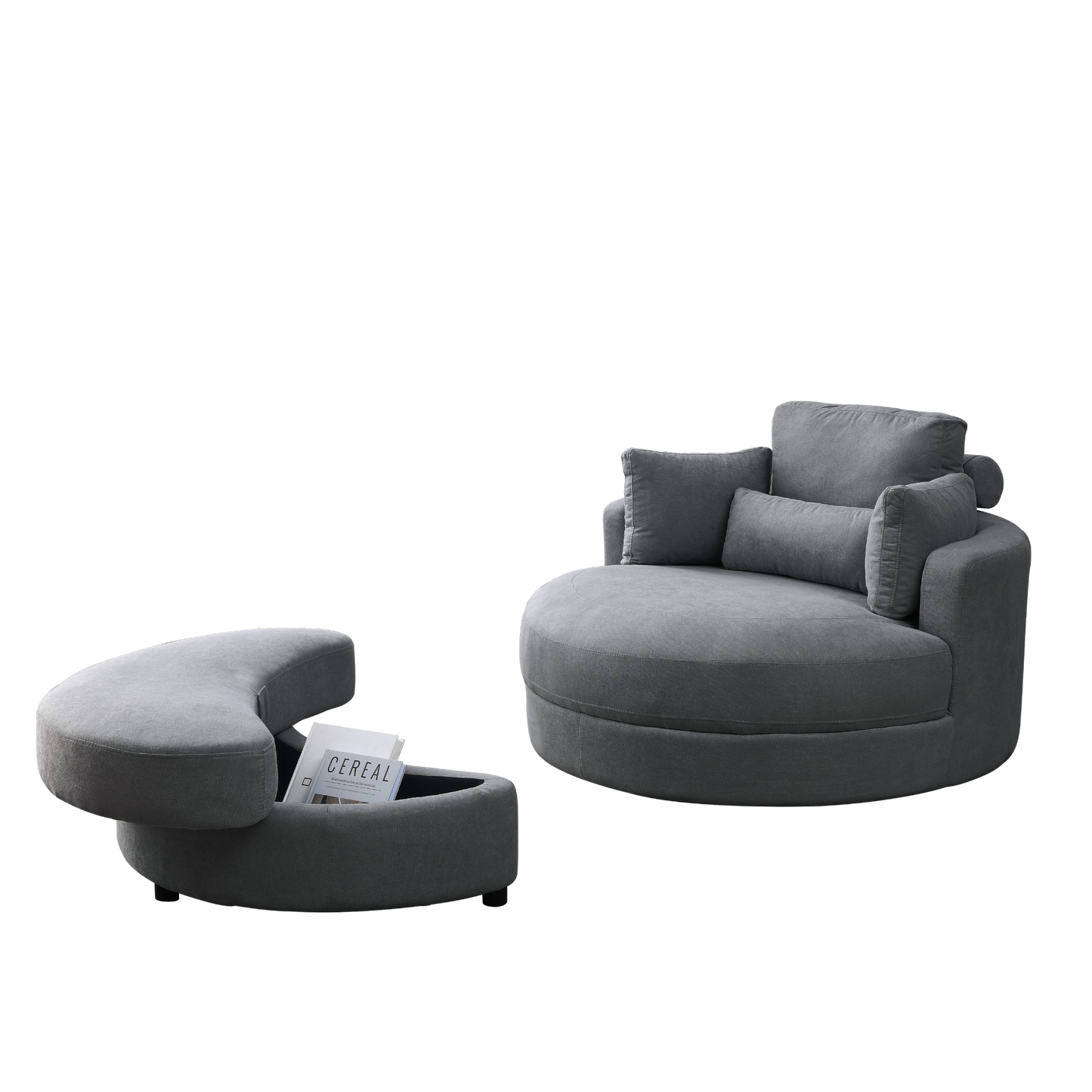 Sofa & Chair sets | Swivel Accent Barrel Modern Dark Grey Sofa Lounge Club Big Round Chair with Storage Ottoman Linen Fabric for Living Room Hotel with Pillows,2PCS. | casafoyer.myshopify.com