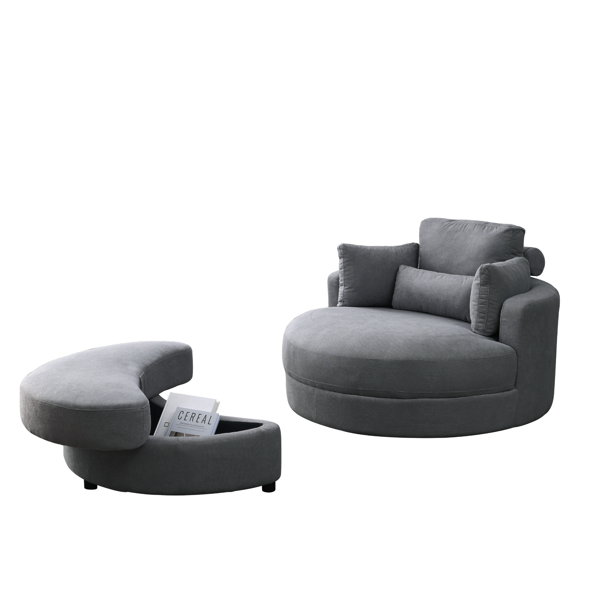 Sofa & Chair sets | Swivel Accent Barrel Modern Dark Grey Sofa Lounge Club Big Round Chair with Storage Ottoman Linen Fabric for Living Room Hotel with Pillows,2PCS. | casafoyer.myshopify.com