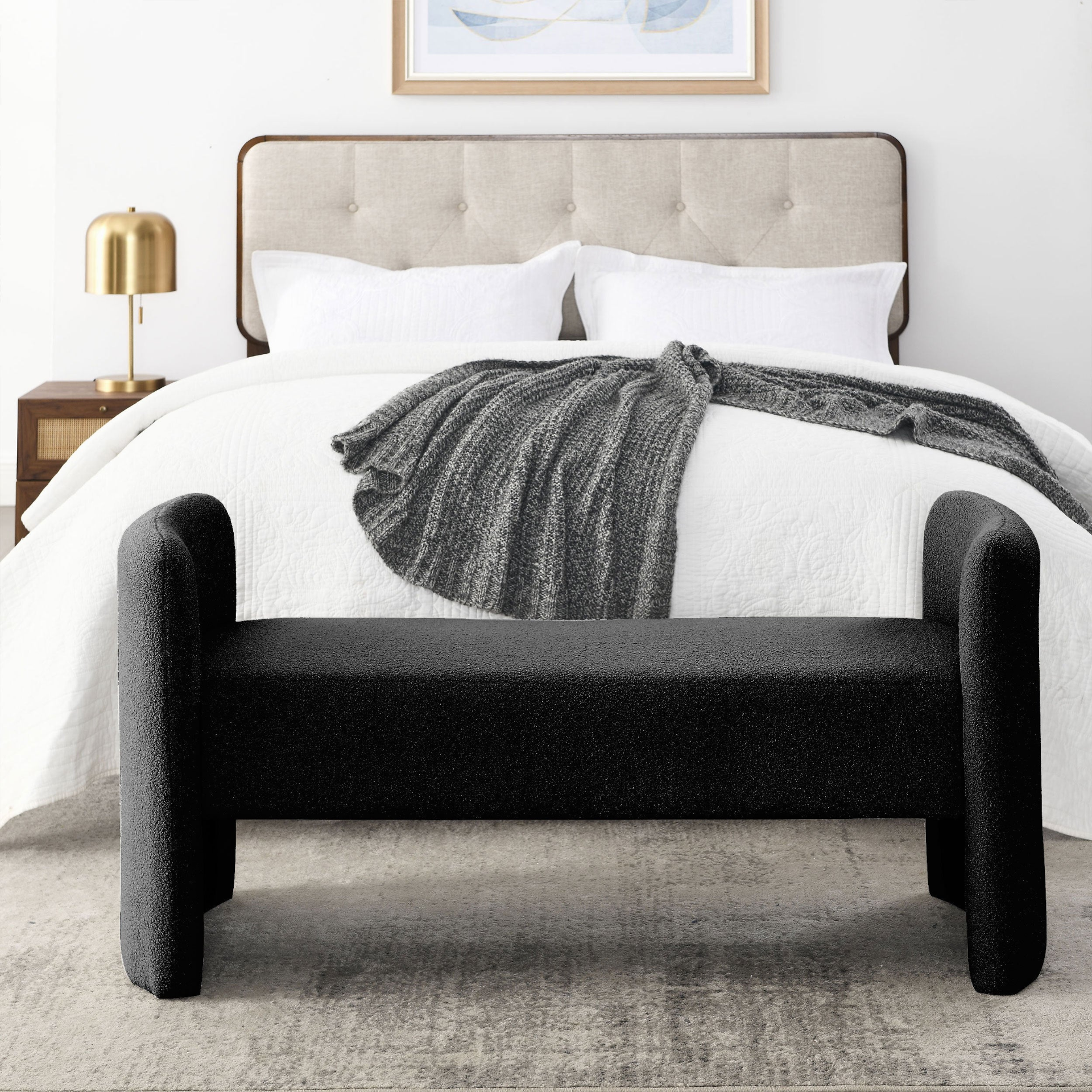 OTTOMAN | Bench for Bedroom End of Bed Modern Contemporary Design Ottoman Couch Long Bench Window Sitting Fireplace Bench, Teddy | casafoyer.myshopify.com