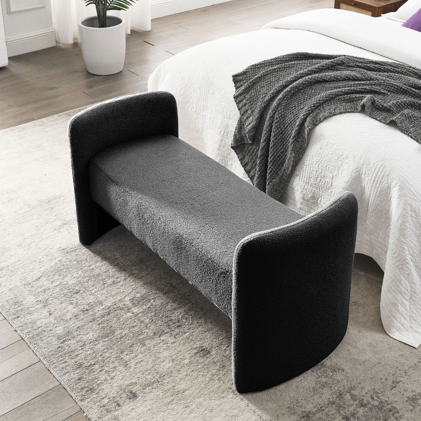 OTTOMAN | Bench for Bedroom End of Bed Modern Contemporary Design Ottoman Couch Long Bench Window Sitting Fireplace Bench, Teddy | casafoyer.myshopify.com