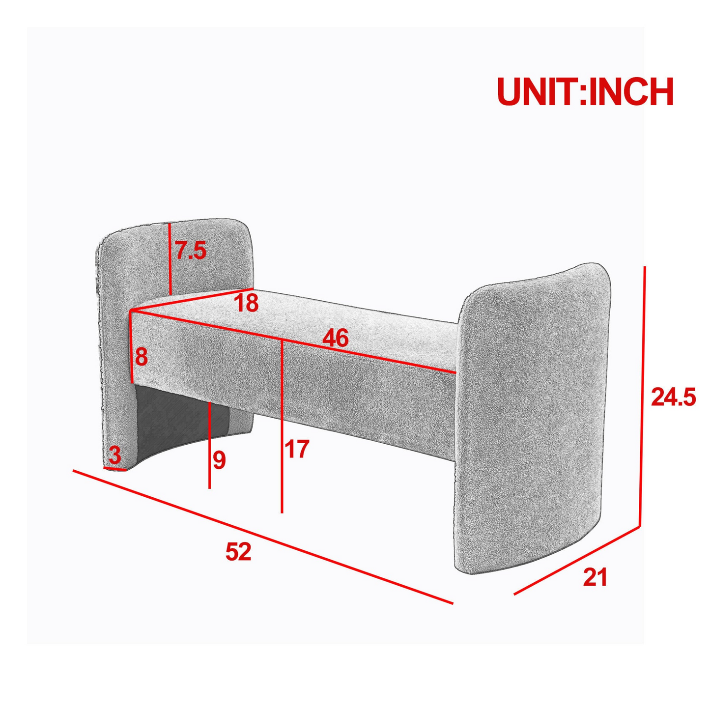 OTTOMAN | Bench for Bedroom End of Bed Modern Contemporary Design Ottoman Couch Long Bench Window Sitting Fireplace Bench, Teddy | casafoyer.myshopify.com