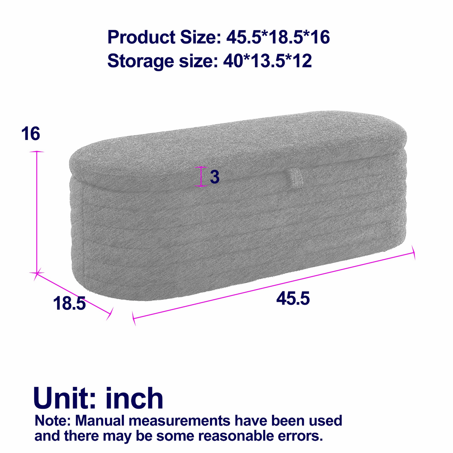 [product_type] | Length 45.5 inches Storage Ottoman Bench Upholstered Fabric Storage Bench End of Bed Stool with Safety Hinge - Black Teddy | casafoyer.myshopify.com