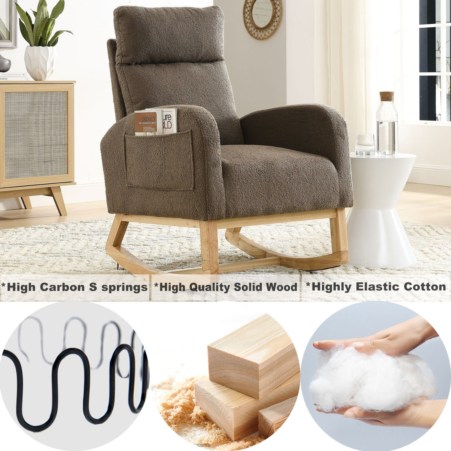 [product_type] | 27.6"W Modern Accent High Backrest Living Room Lounge Arm Rocking Chair, Two Side Pocket | casafoyer.myshopify.com