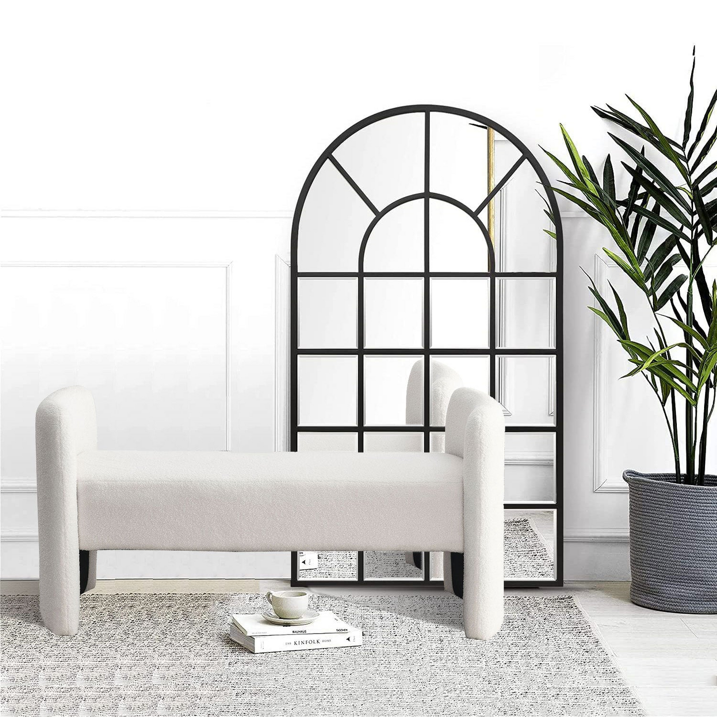 [product_type] | 52" Bench for Bedroom End of Bed Modern Contemporary Design Ottoman Couch Long Bench Window Sitting Fireplace Bench, Teddy White (Ivory) | casafoyer.myshopify.com