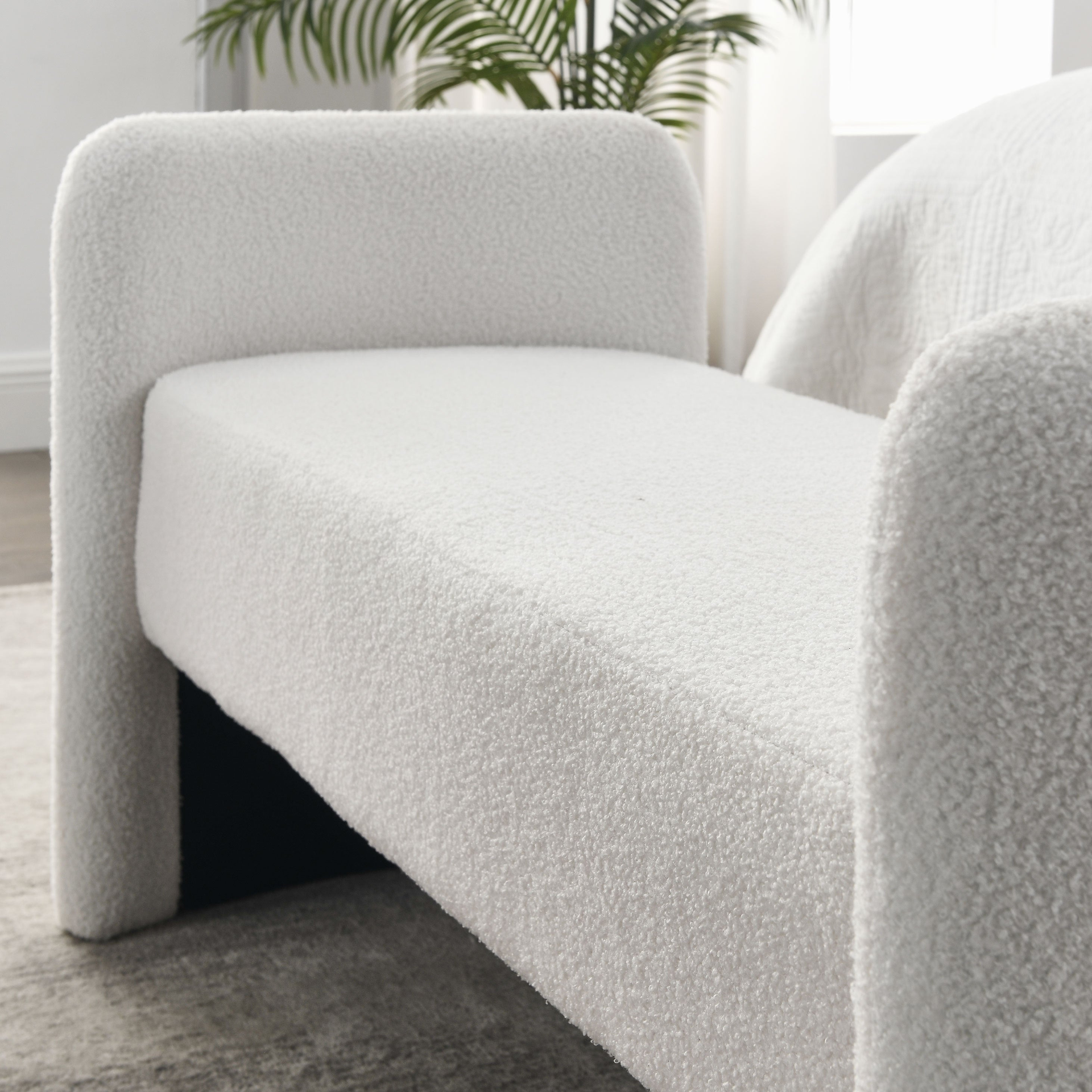 [product_type] | 52" Bench for Bedroom End of Bed Modern Contemporary Design Ottoman Couch Long Bench Window Sitting Fireplace Bench, Teddy White (Ivory) | casafoyer.myshopify.com