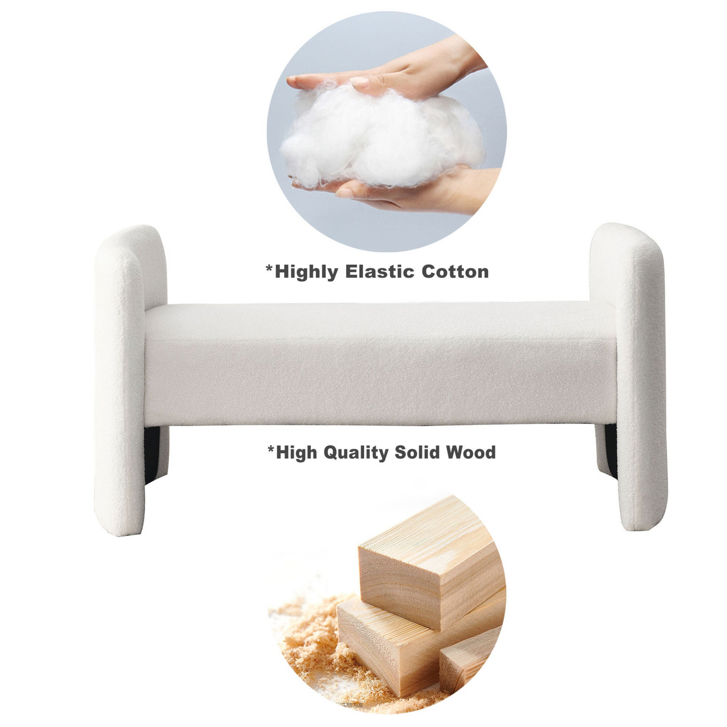 [product_type] | 52" Bench for Bedroom End of Bed Modern Contemporary Design Ottoman Couch Long Bench Window Sitting Fireplace Bench, Teddy White (Ivory) | casafoyer.myshopify.com