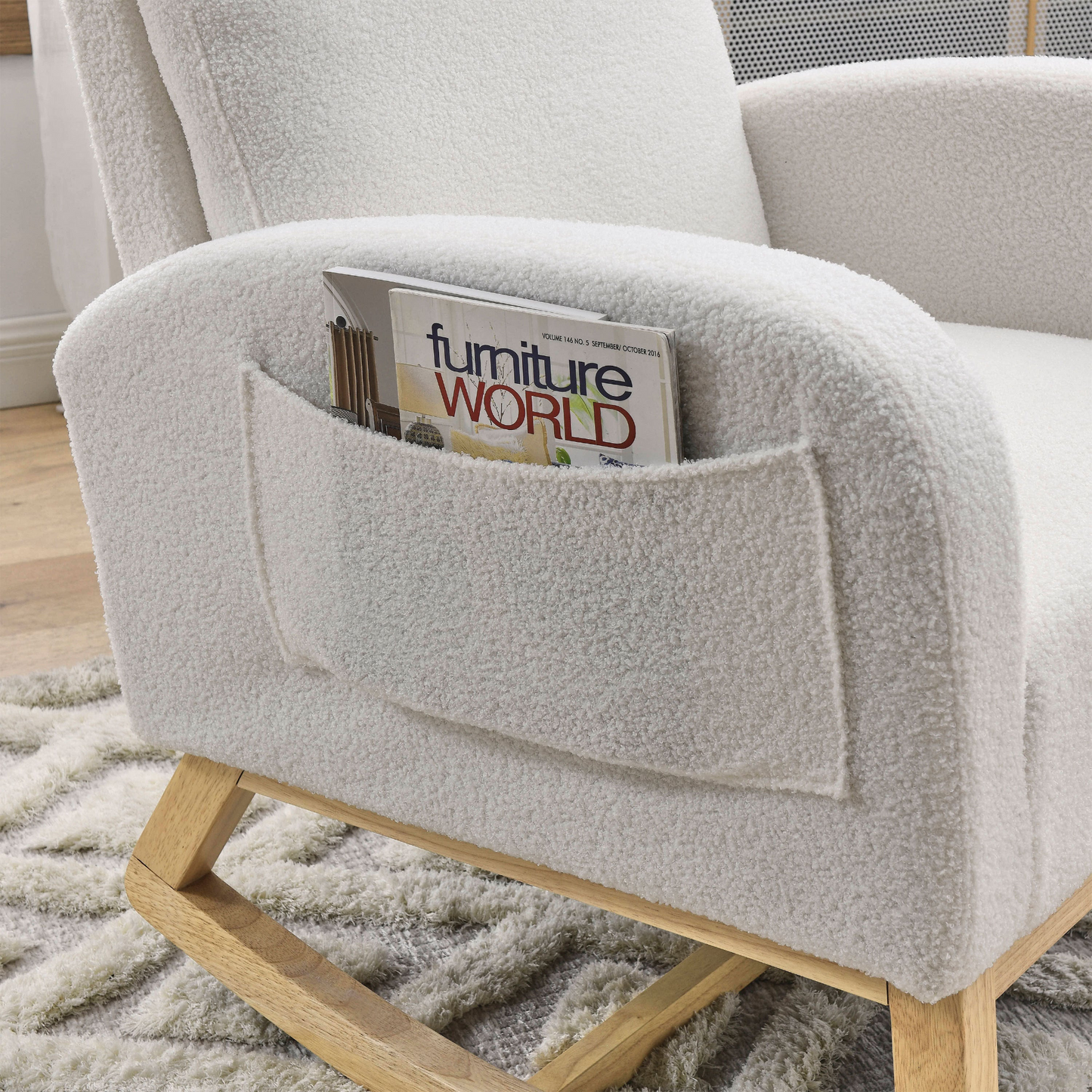 [product_type] | 27.6"W Modern Accent High Backrest Living Room Lounge Arm Rocking Chair, Two Side Pocket, Teddy White (Ivory) | casafoyer.myshopify.com