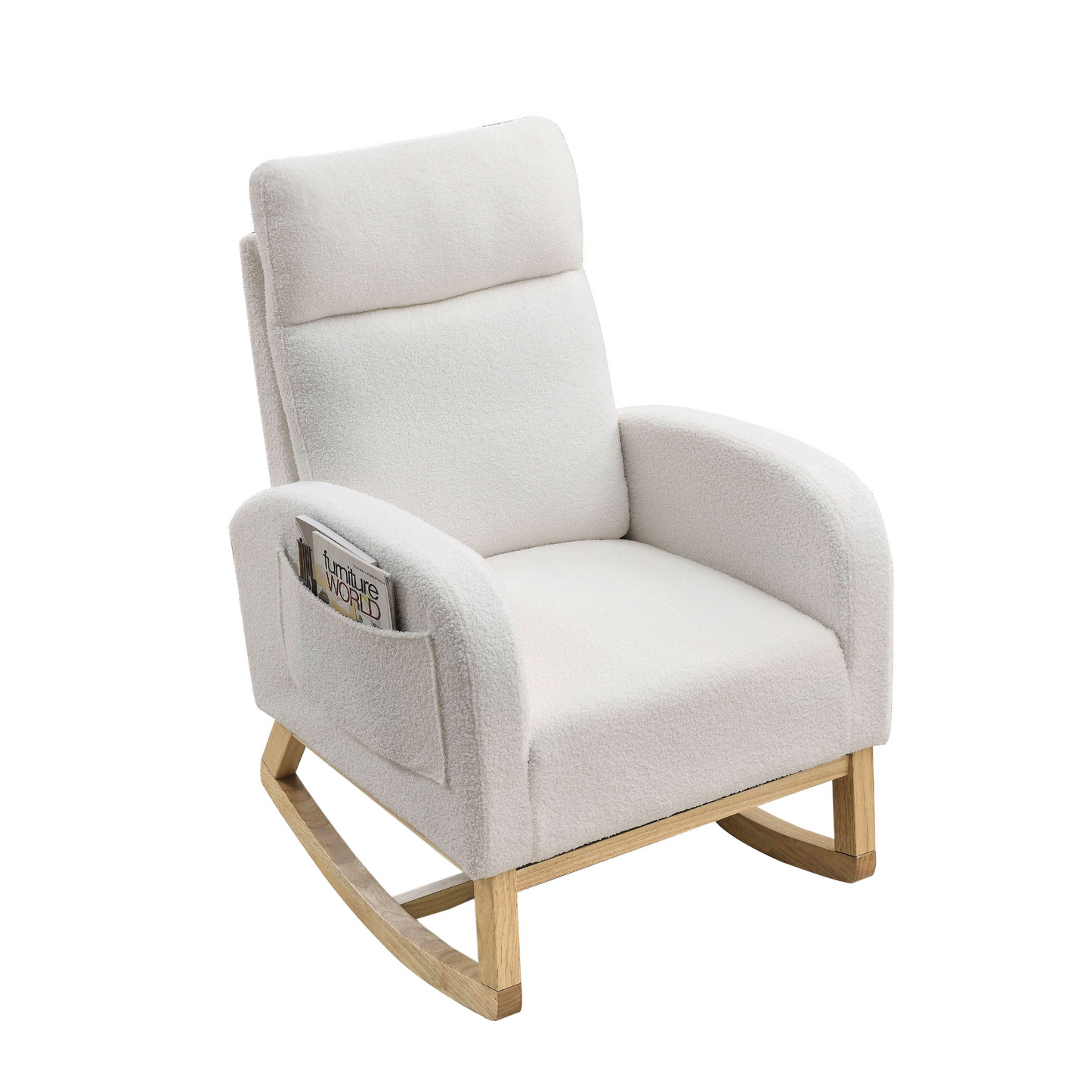 [product_type] | 27.6"W Modern Accent High Backrest Living Room Lounge Arm Rocking Chair, Two Side Pocket, Teddy White (Ivory) | casafoyer.myshopify.com